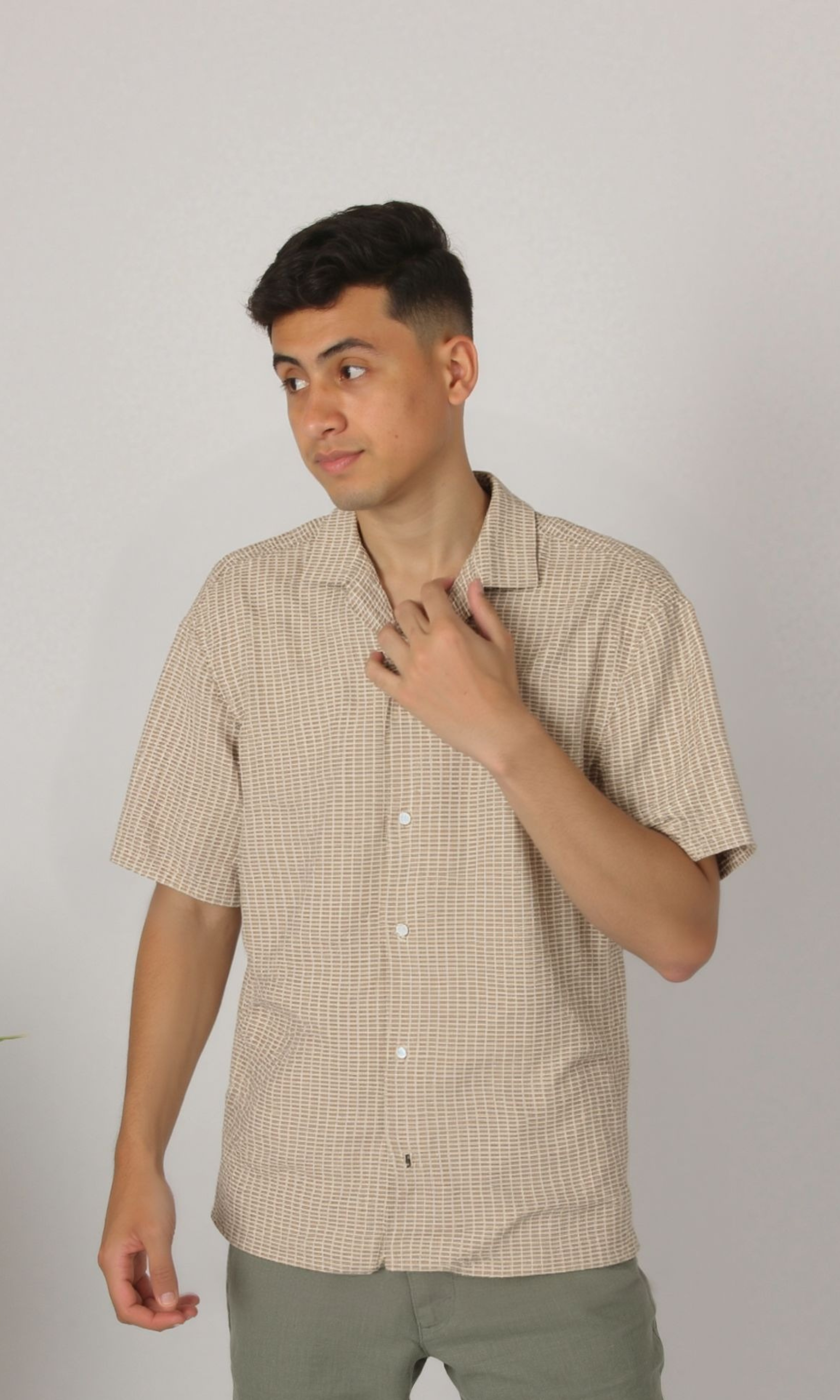 Men Regular Fit Texture Shirt (Beige*White)