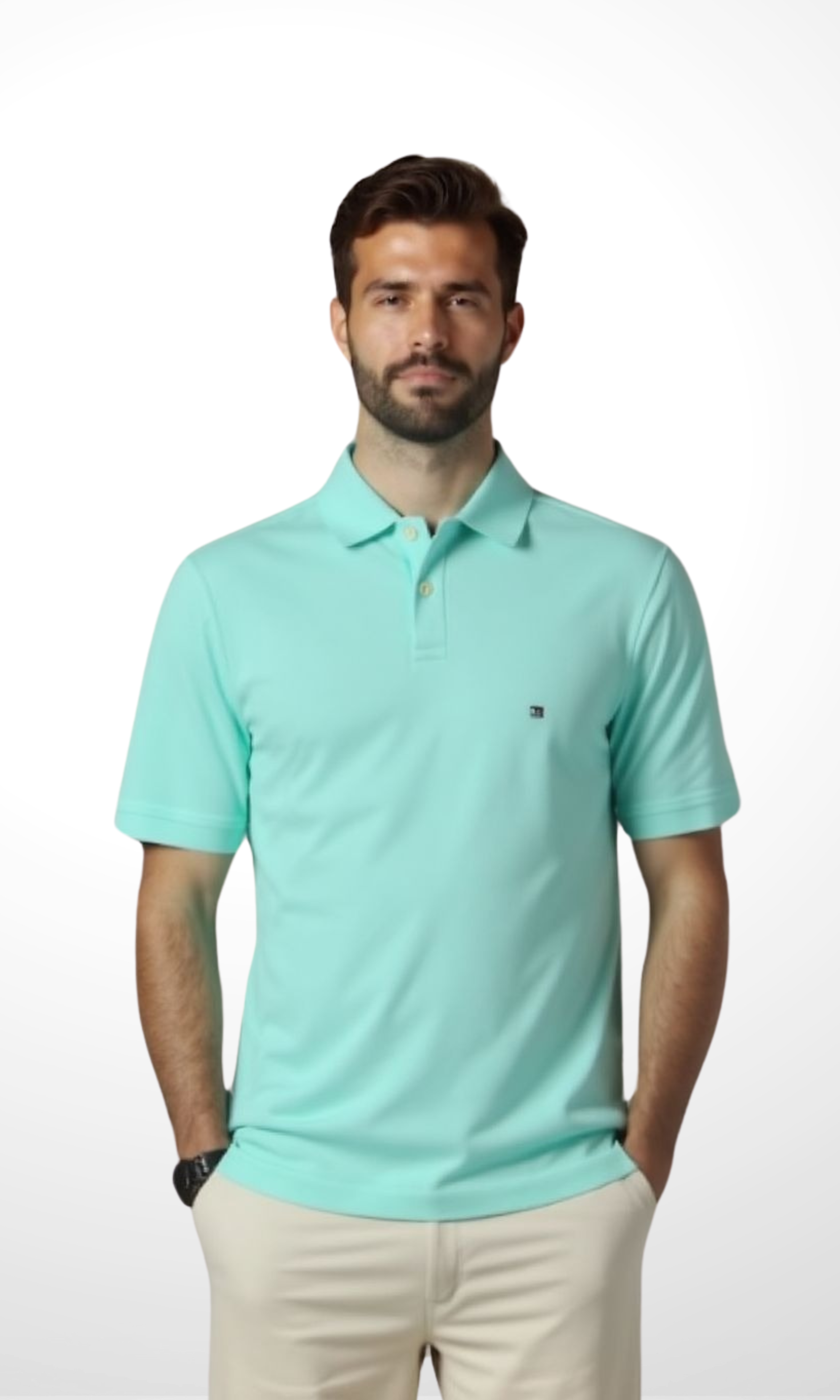 Original Men Solid Cotton Polo Shirt 2 buttons (Mint)