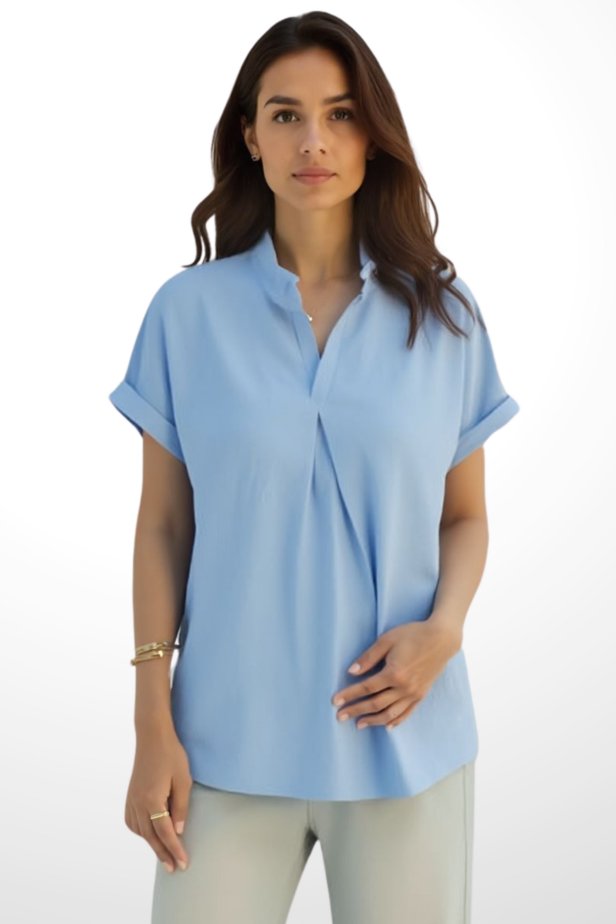 Women Blouse Mandarin Collar (Baby Blue)