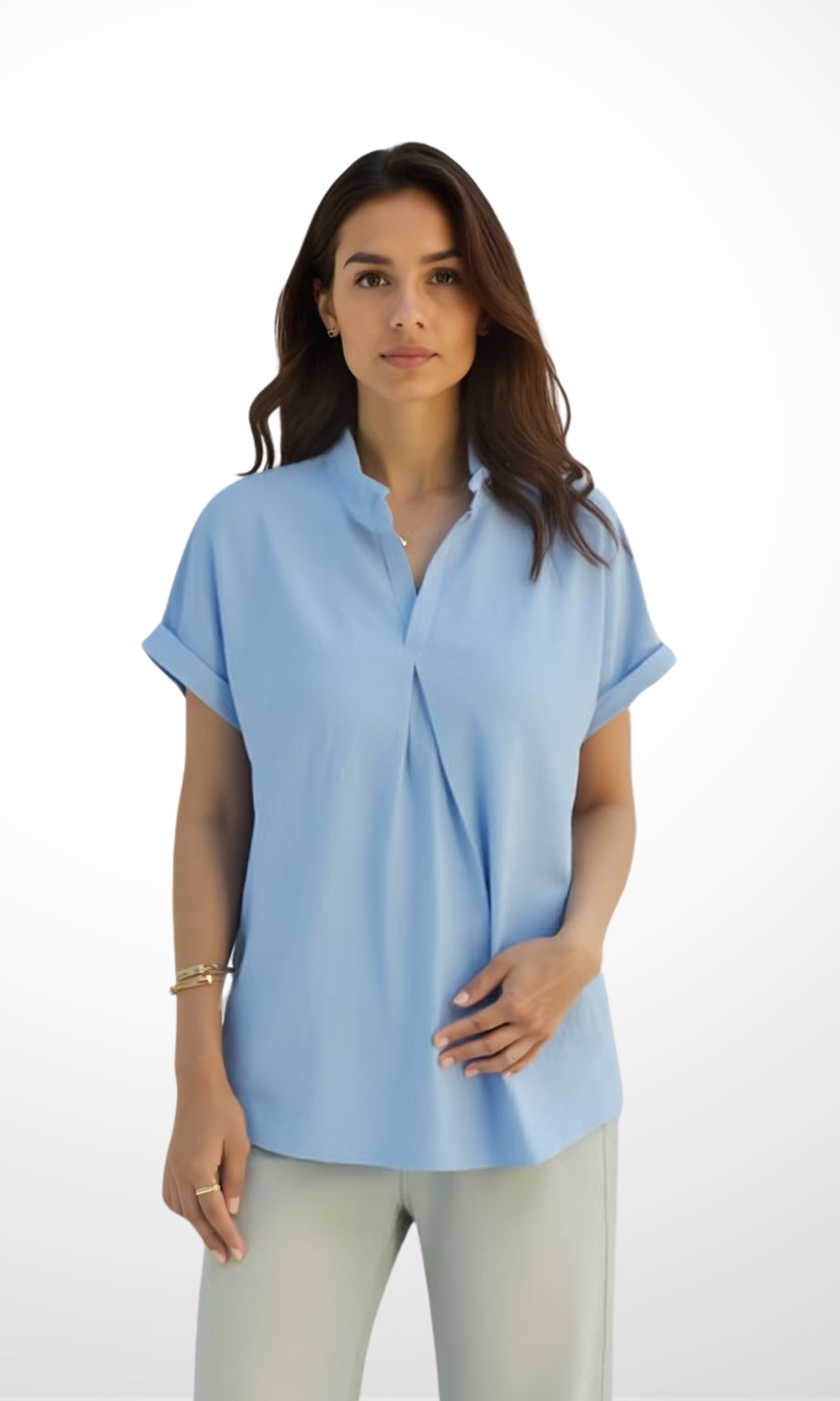 Women Blouse Mandarin Collar (Baby Blue)