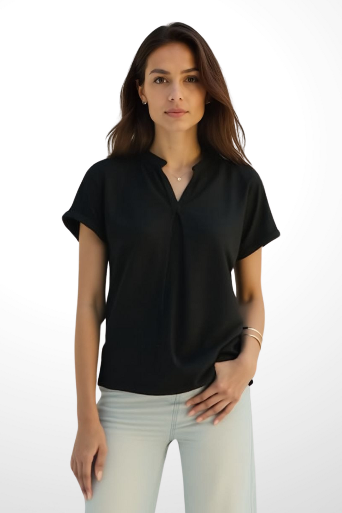 Women Blouse Mandarin Collar (Black)