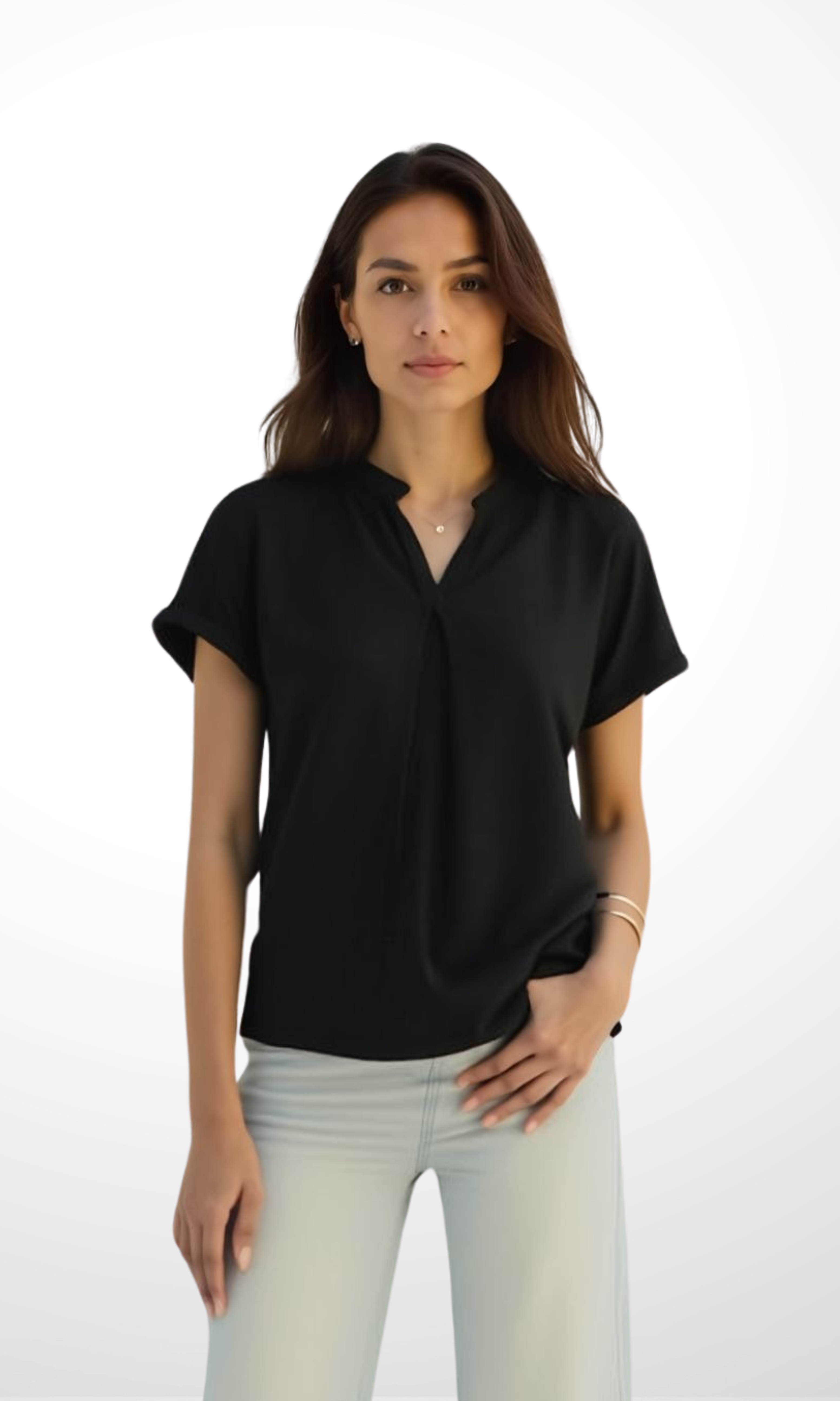 Women Blouse Mandarin Collar (Black)
