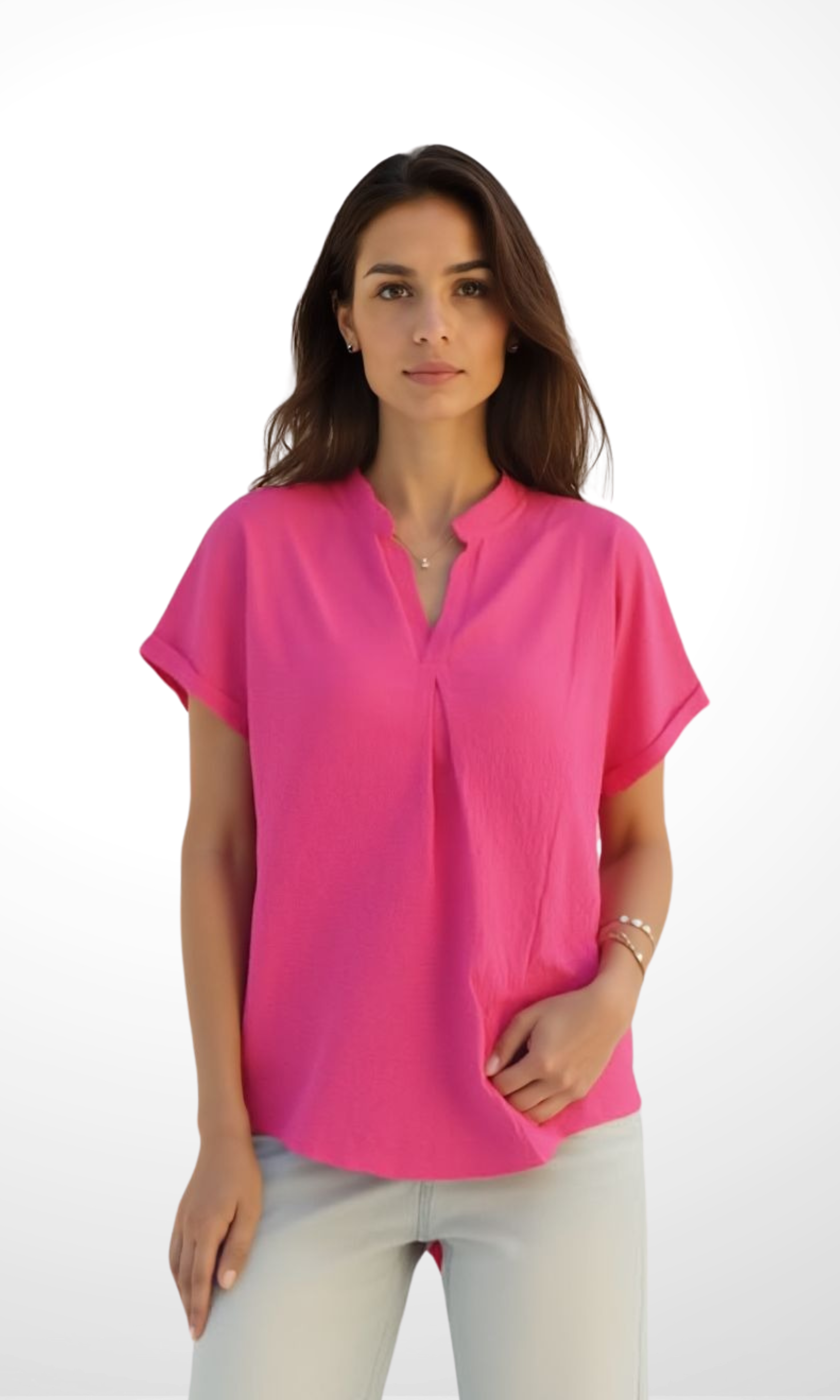 Women Blouse Mandarin Collar (Fuchsia)