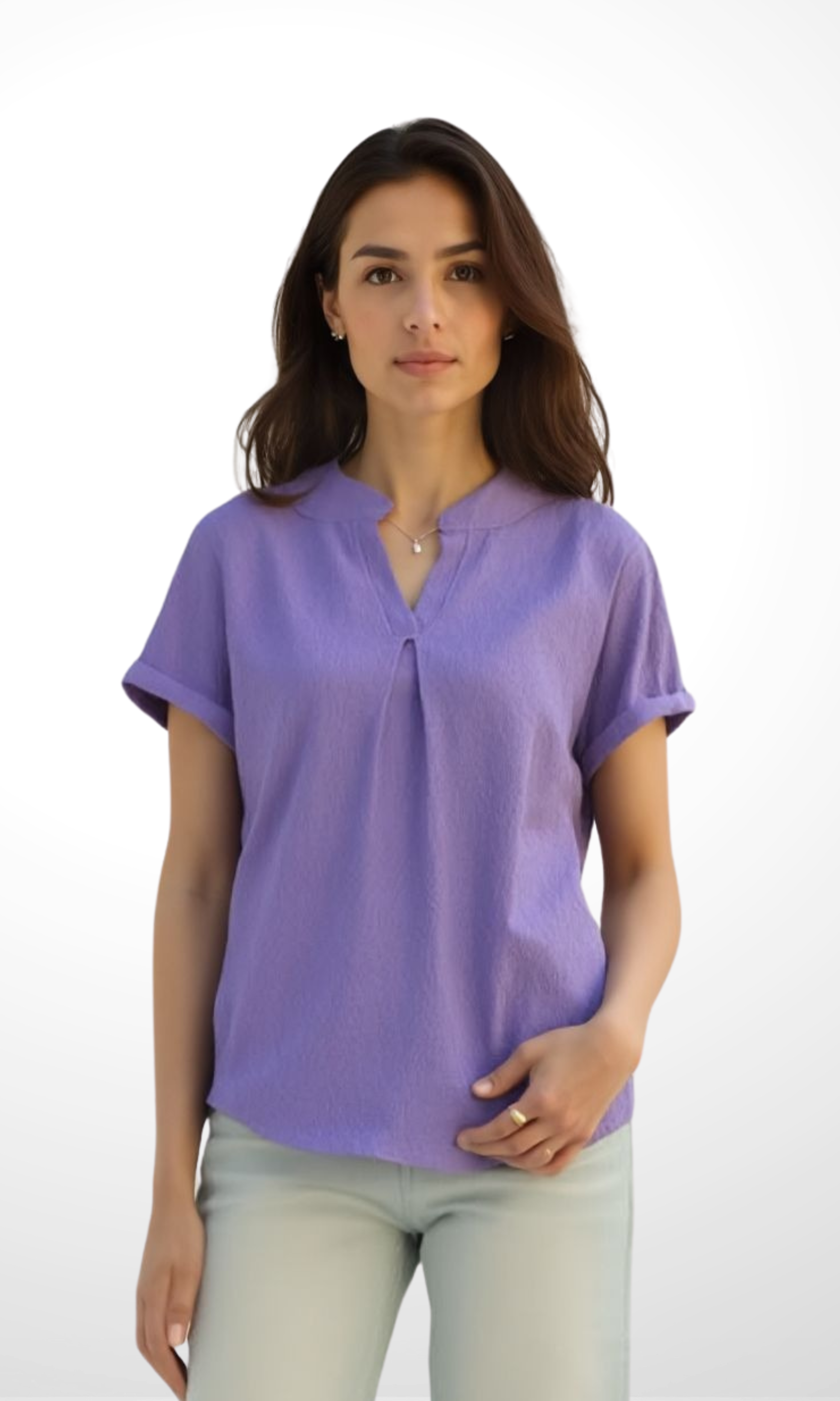Women Blouse Mandarin Collar (Purple)