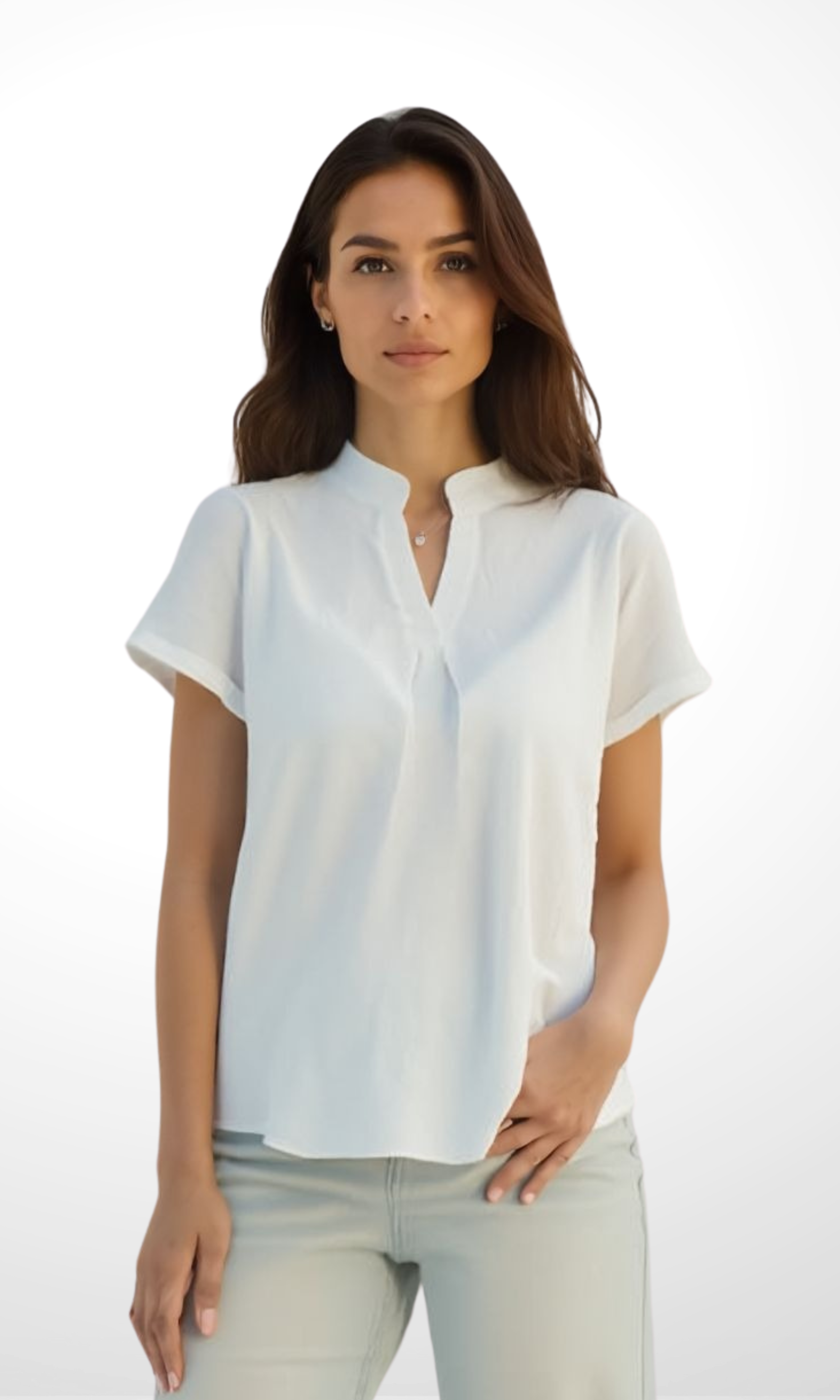 Women Blouse Mandarin Collar (White)