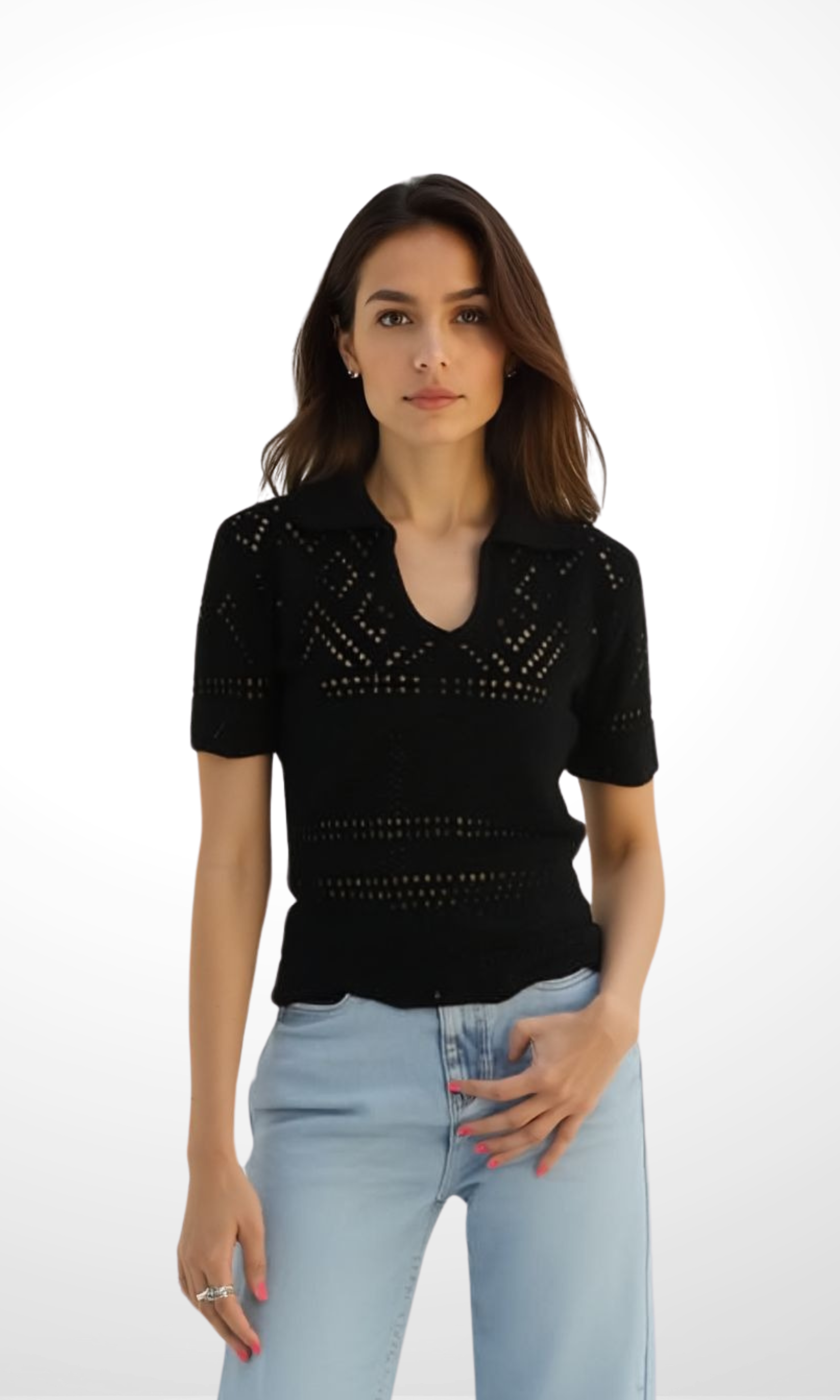 Women Polo Cotton Pullover (Black)