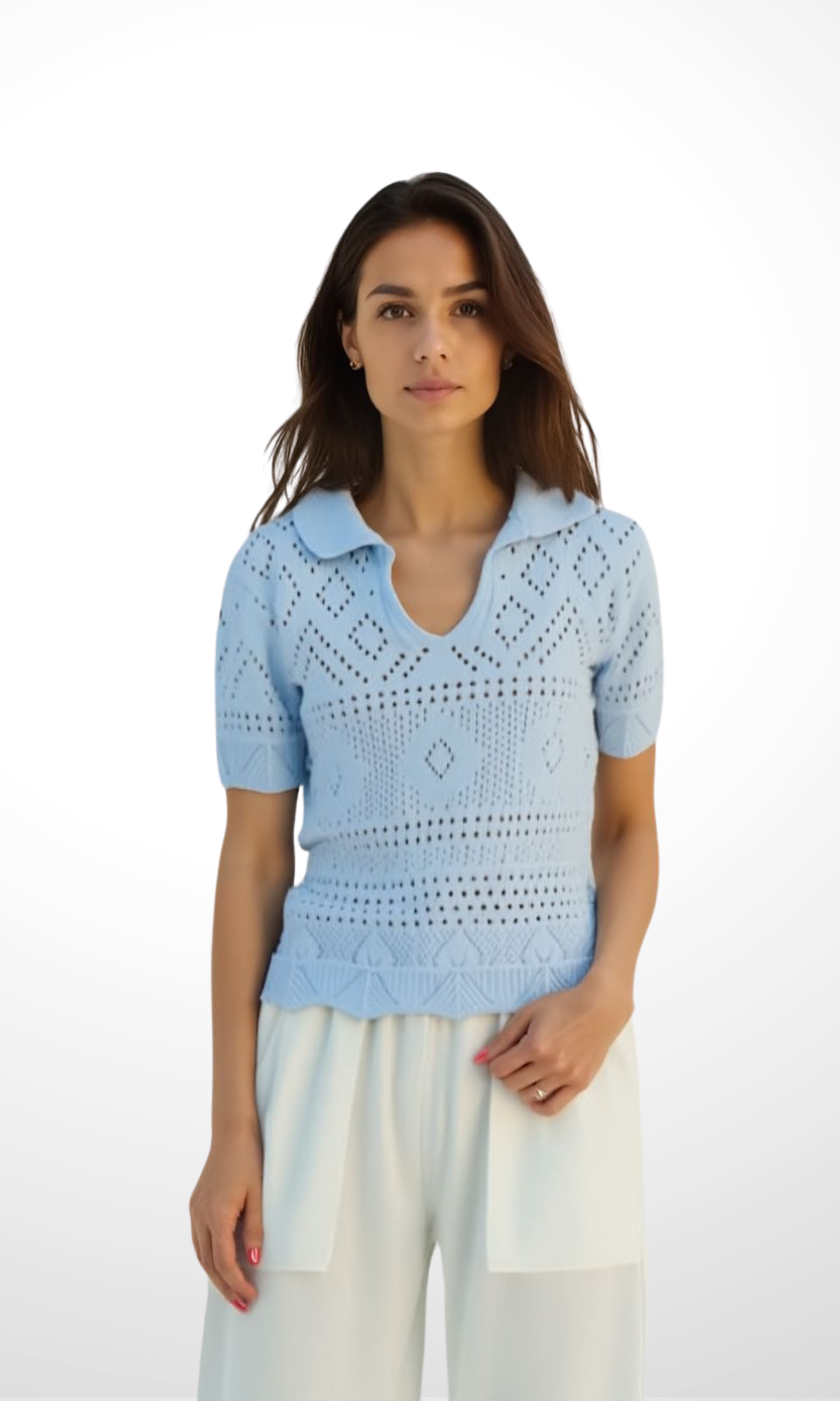 Women Polo Cotton Pullover (Baby Blue)