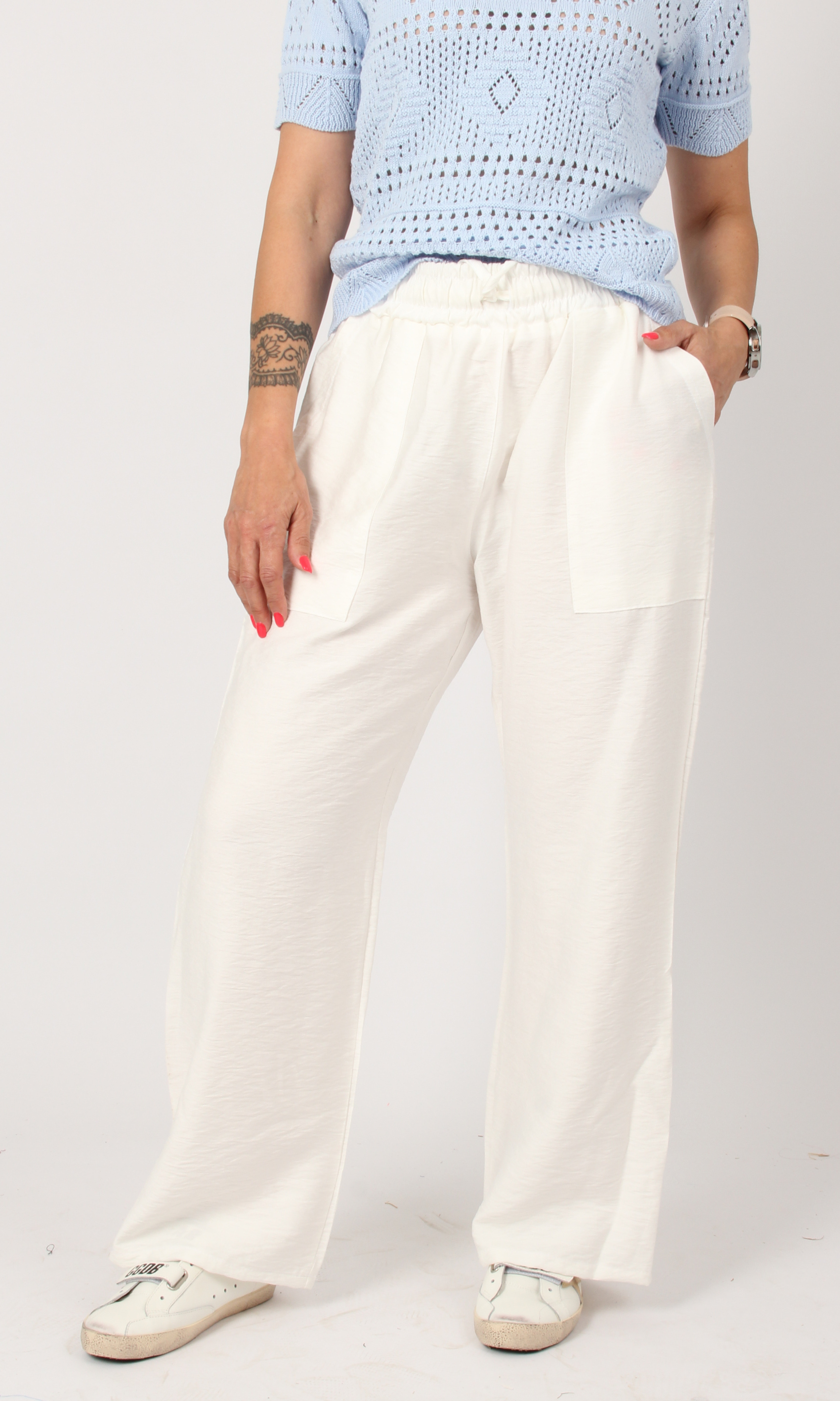 Women Wide Linen Pants (White)