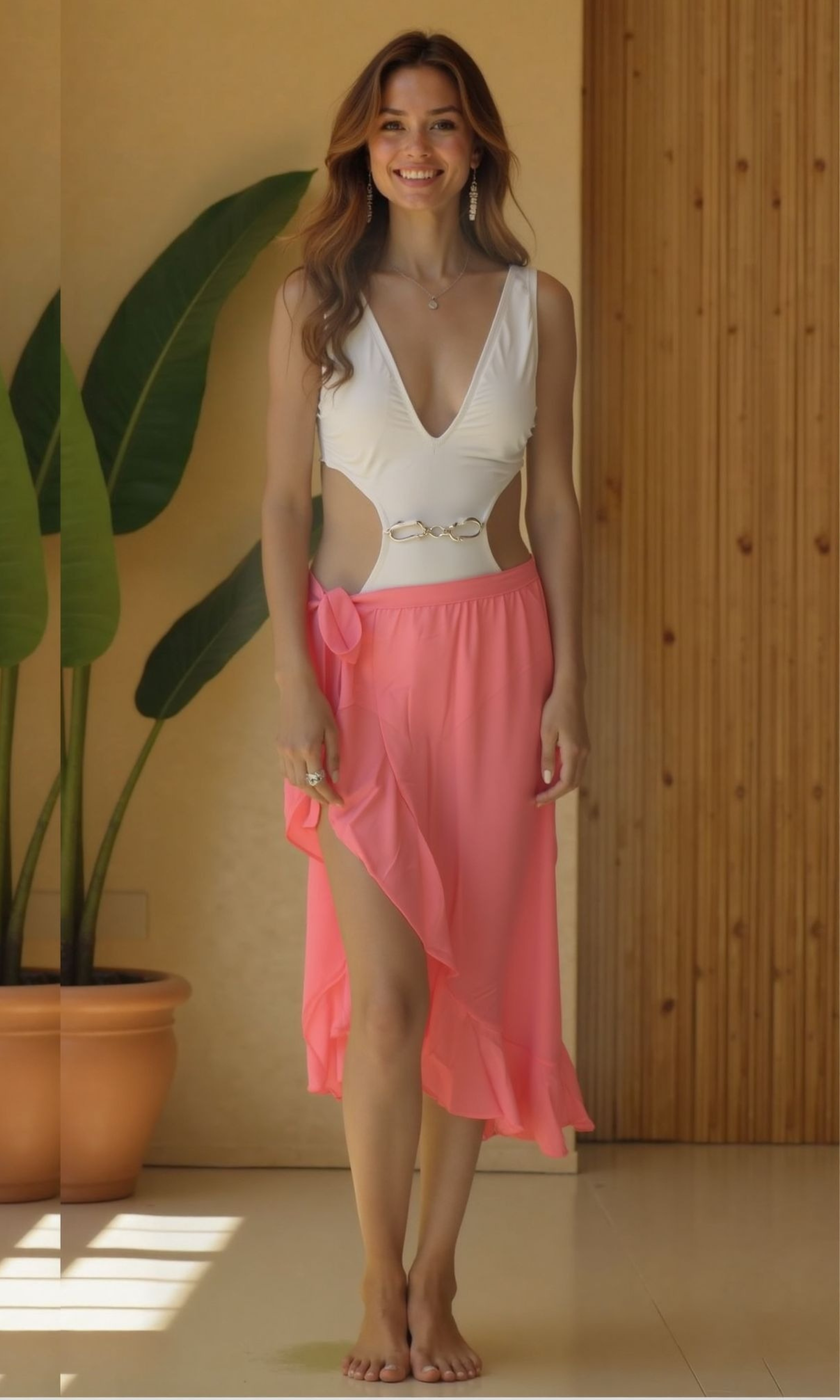 Women Chiffon Cover Up Wrap Skirt (Hot Pink)