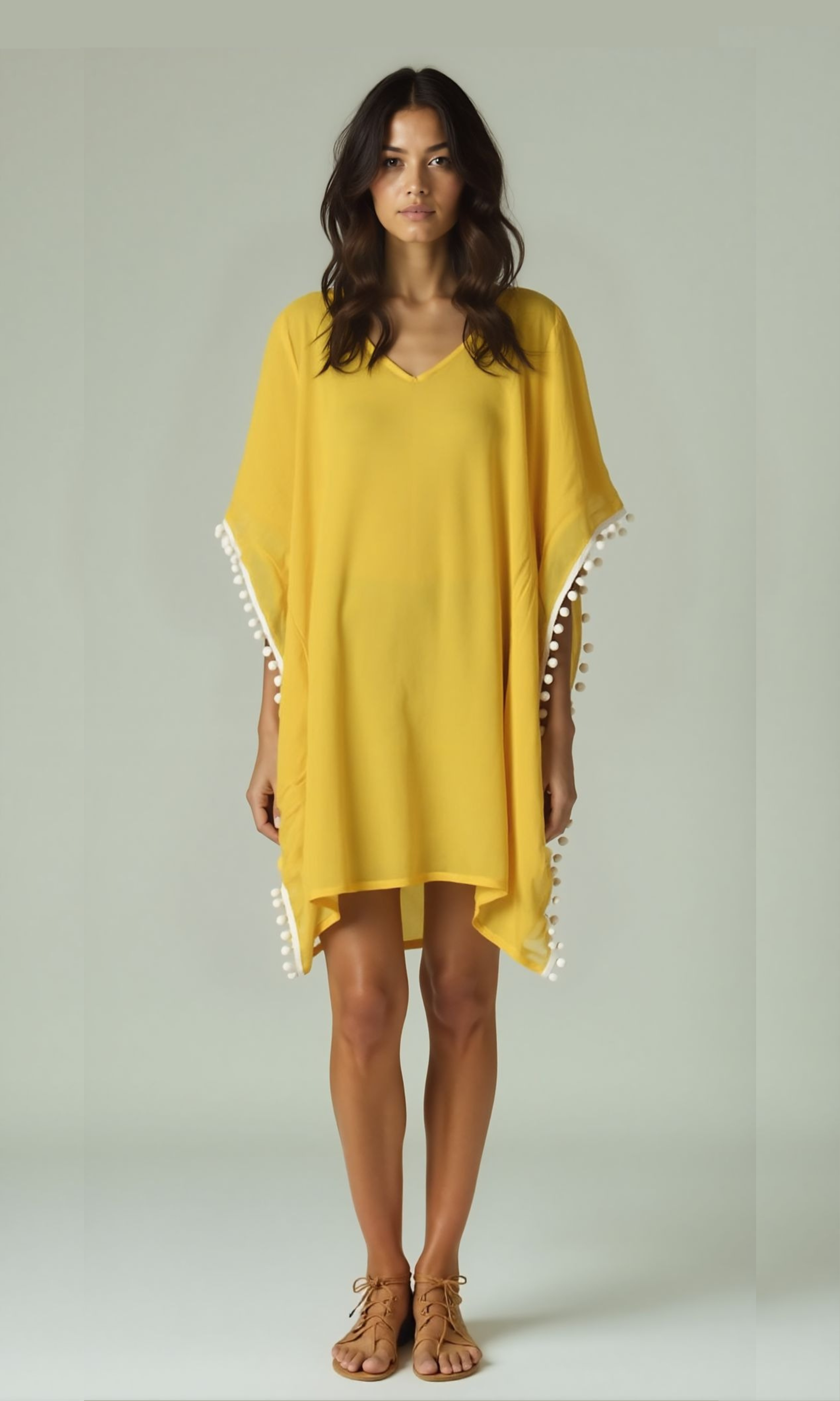 Women Chiffon Beach Cover Up Dress (Yellow)