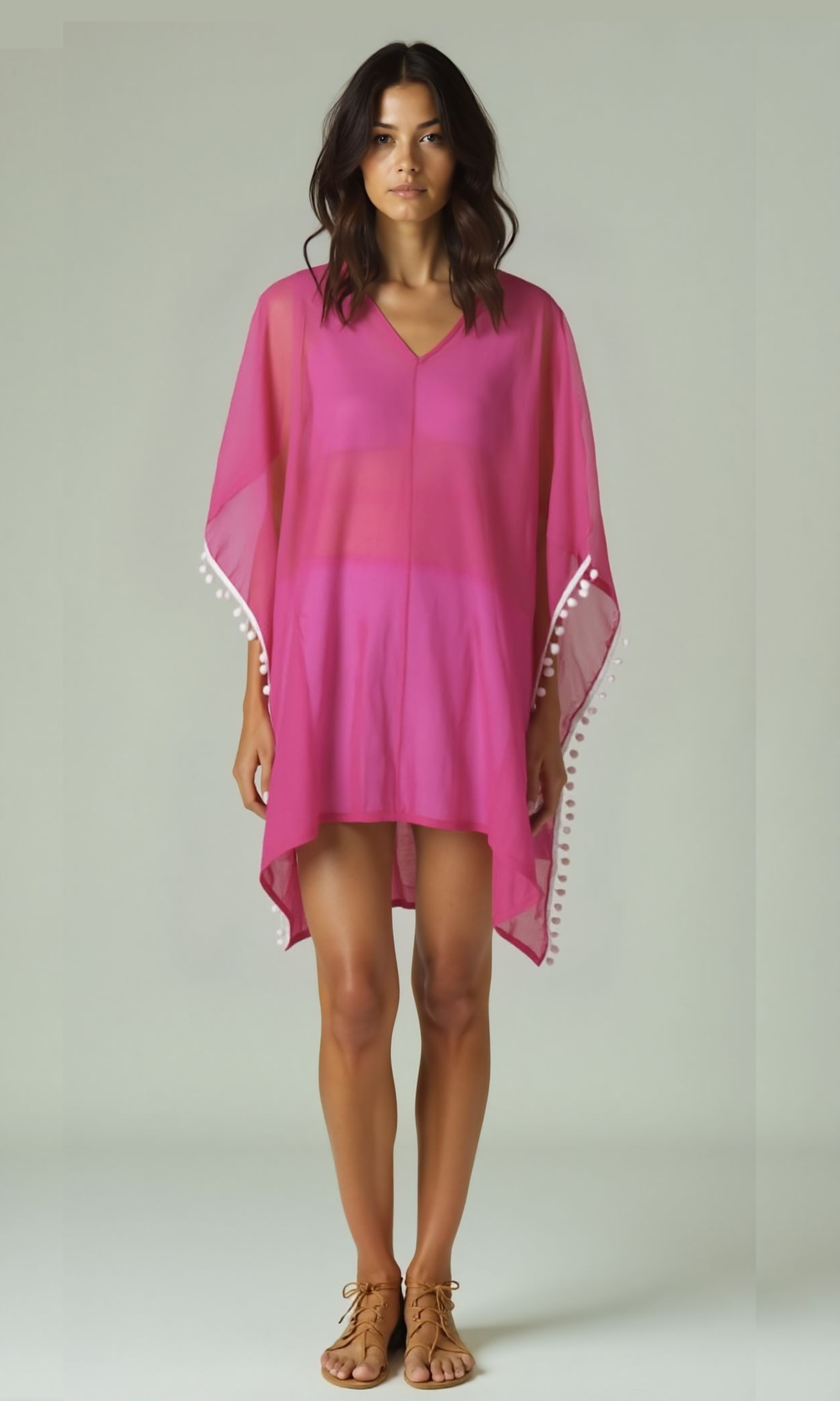 Women Chiffon Beach Cover Up Dress (Fuchsia)