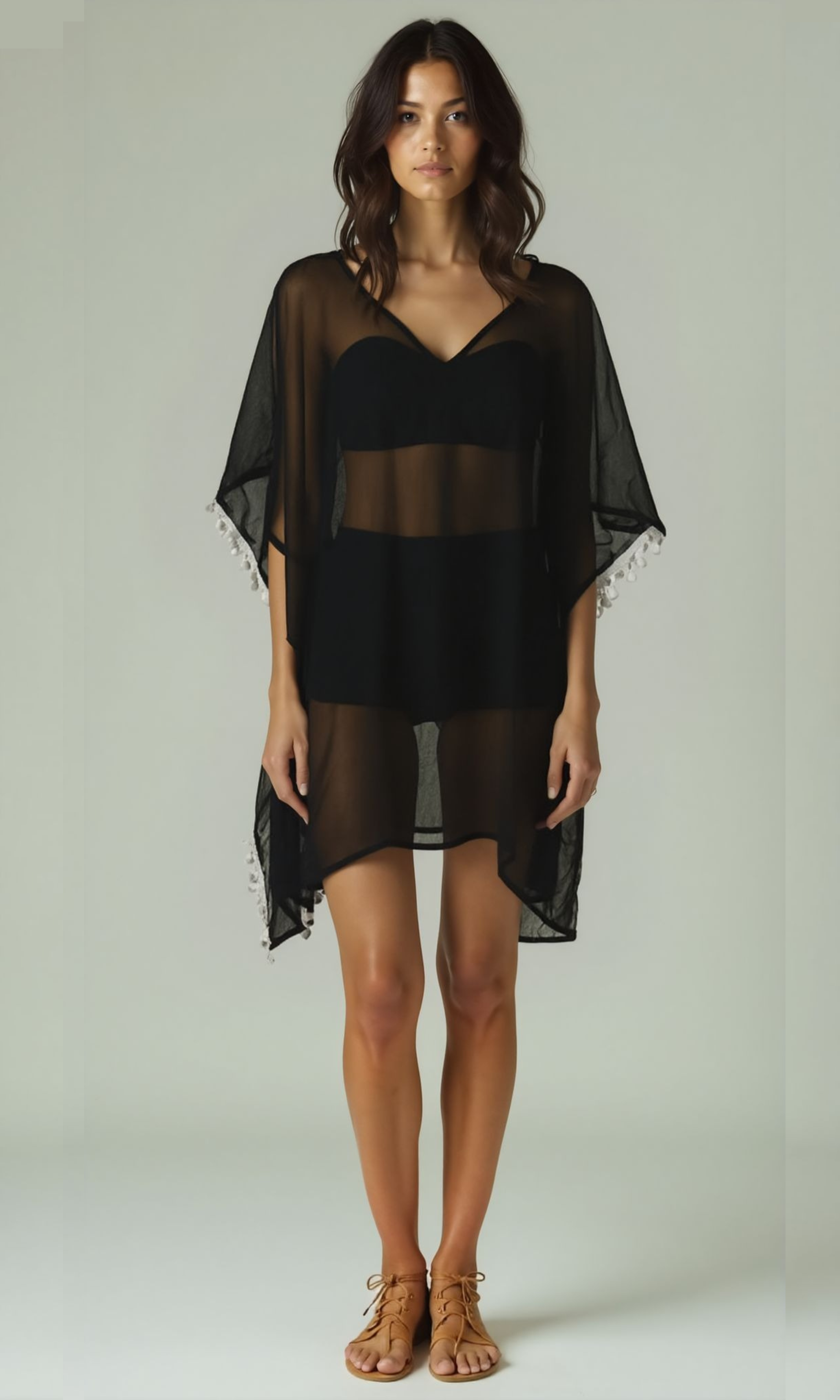 Women Chiffon Beach Cover Up Dress (Black)