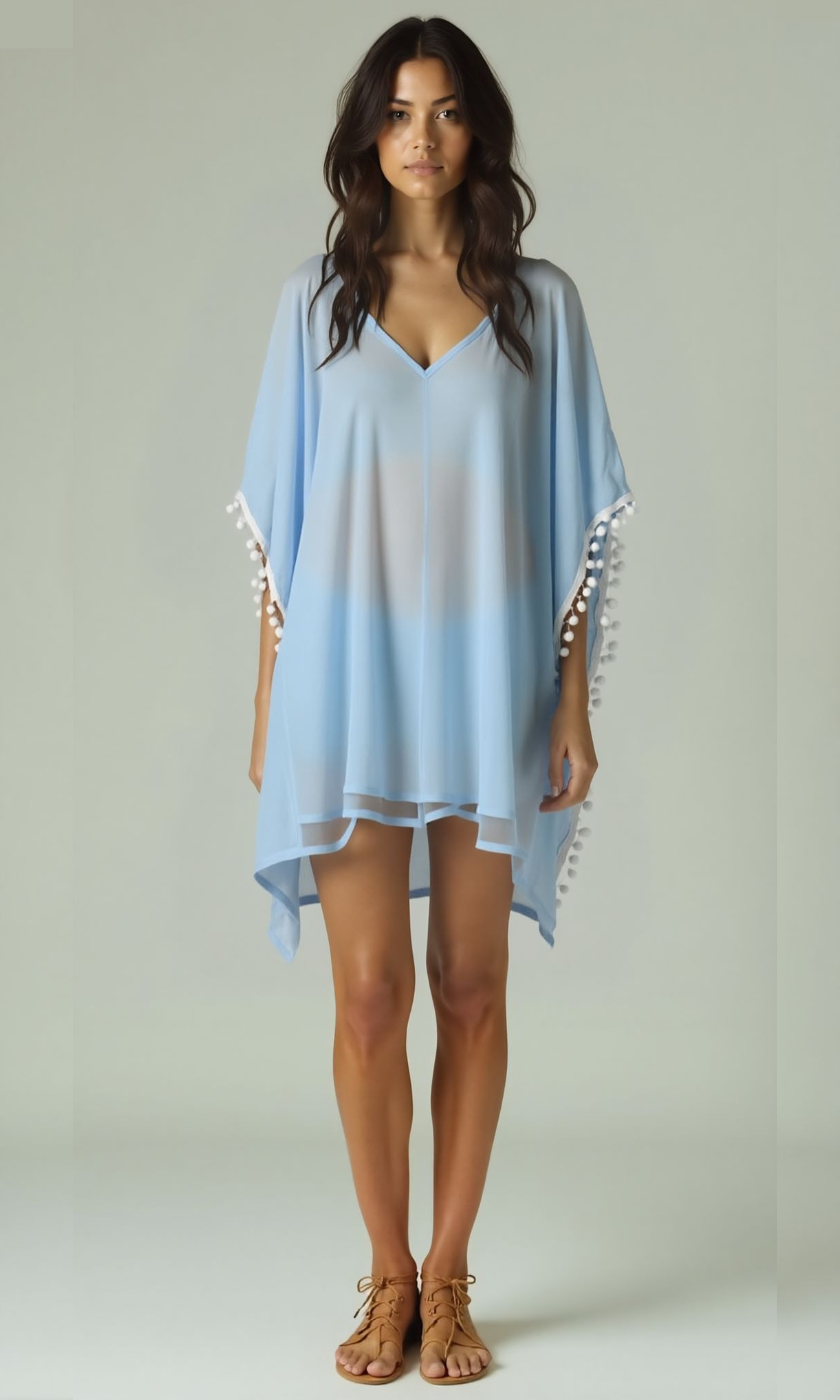 Women Chiffon Beach Cover Up Dress (Baby Blue)