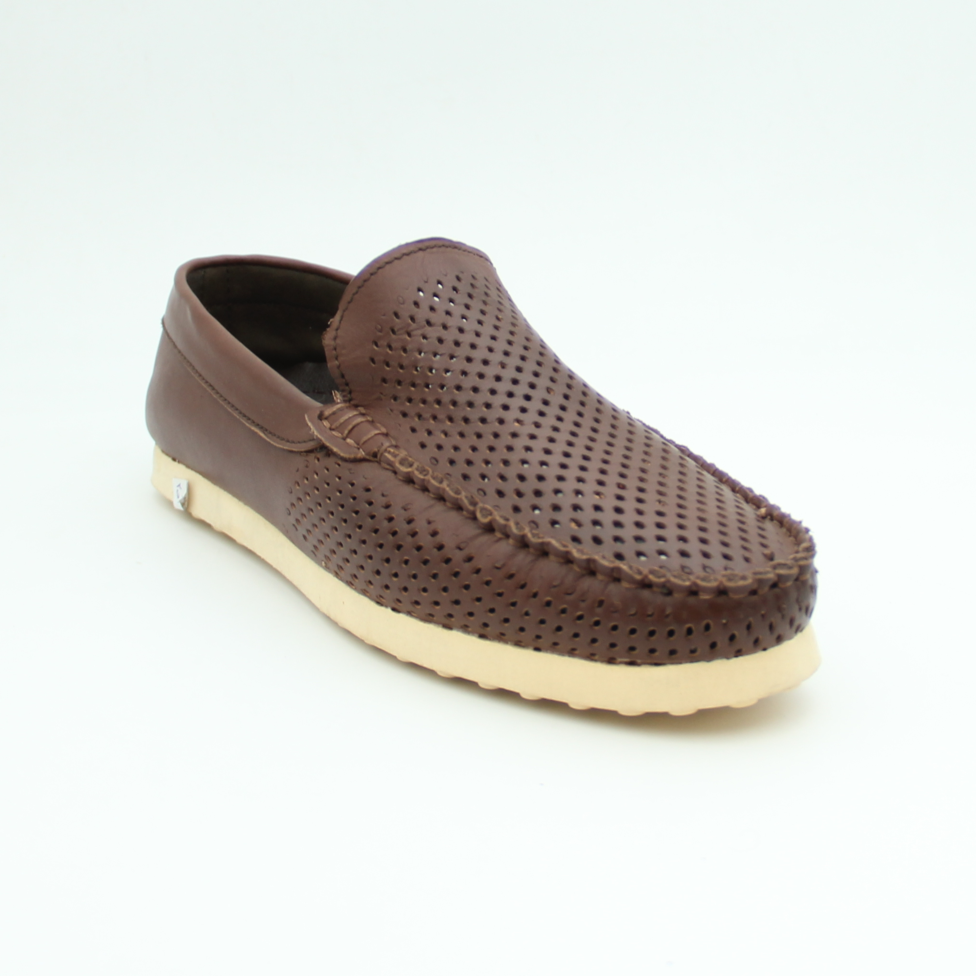 Men Loafer Shoes Leather Flat (Brown)