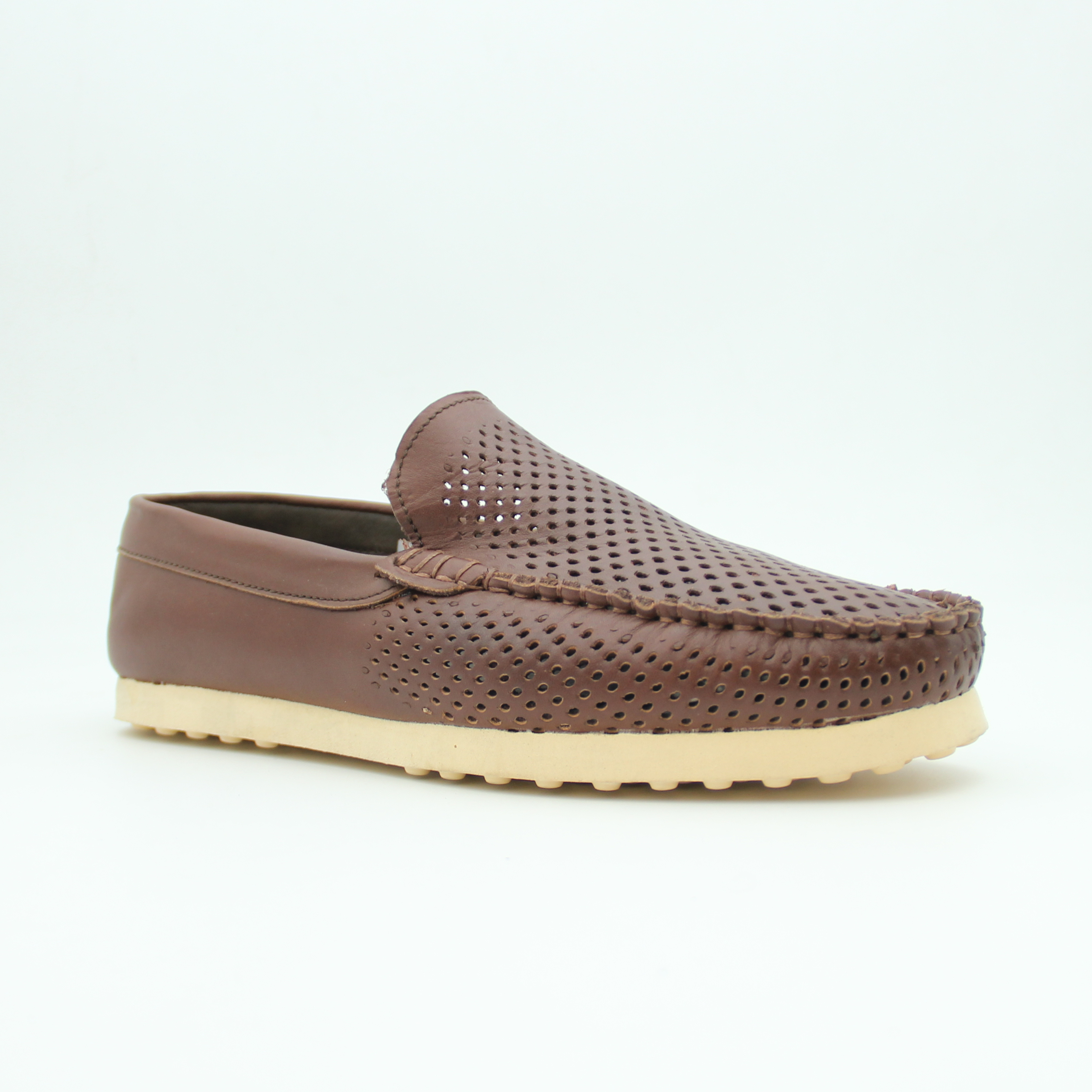 Men Loafer Shoes Leather Flat (Brown)