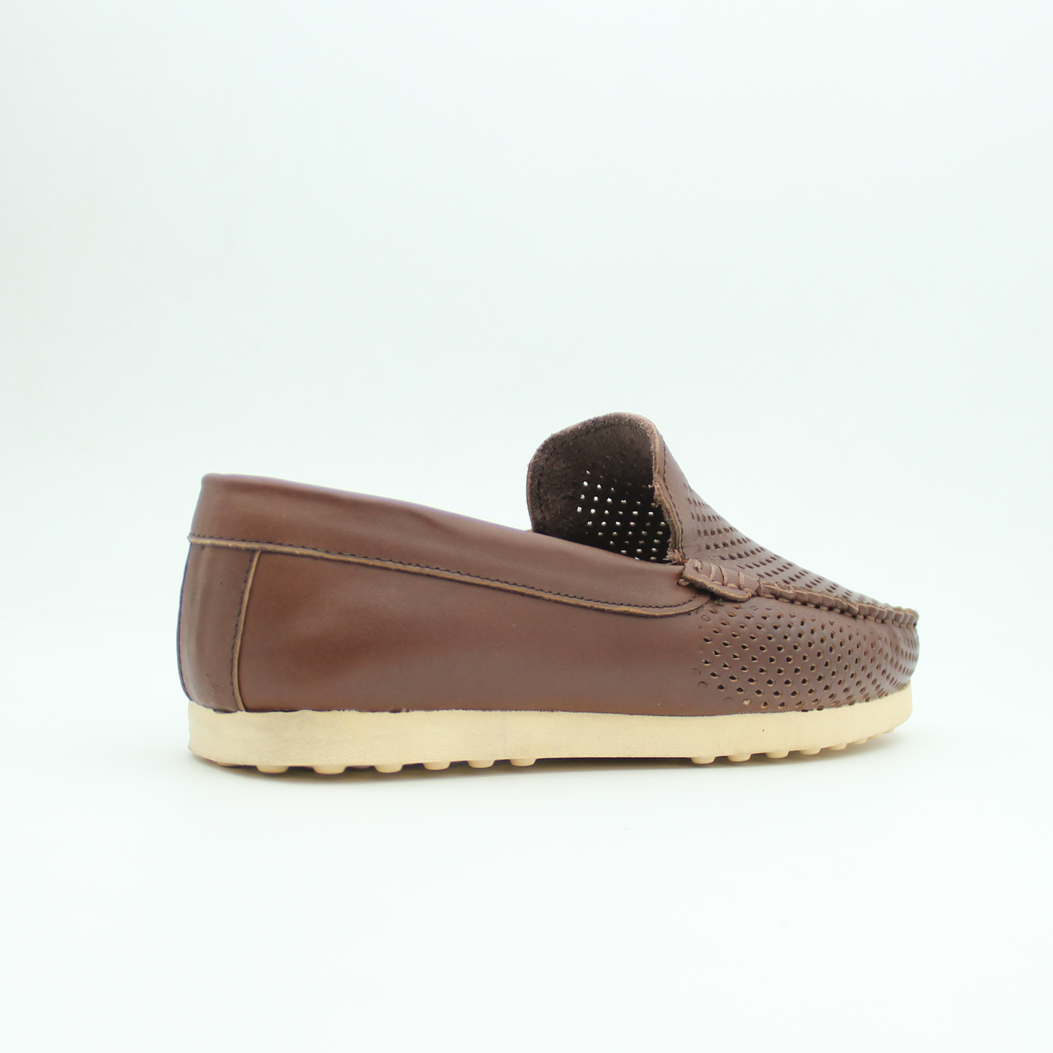 Men Loafer Shoes Leather Flat (Brown)