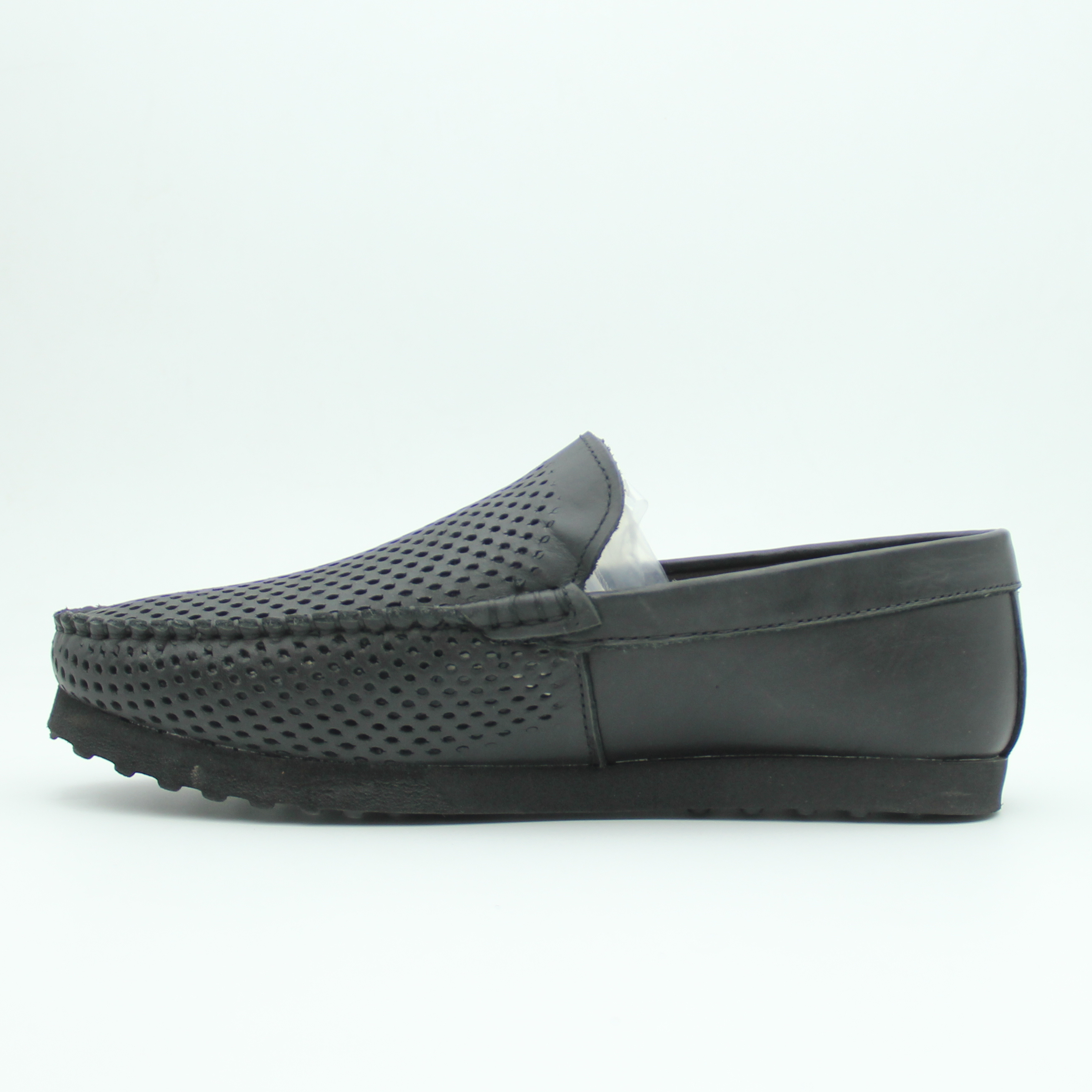 Men Loafer Shoes Leather Flat (Black)