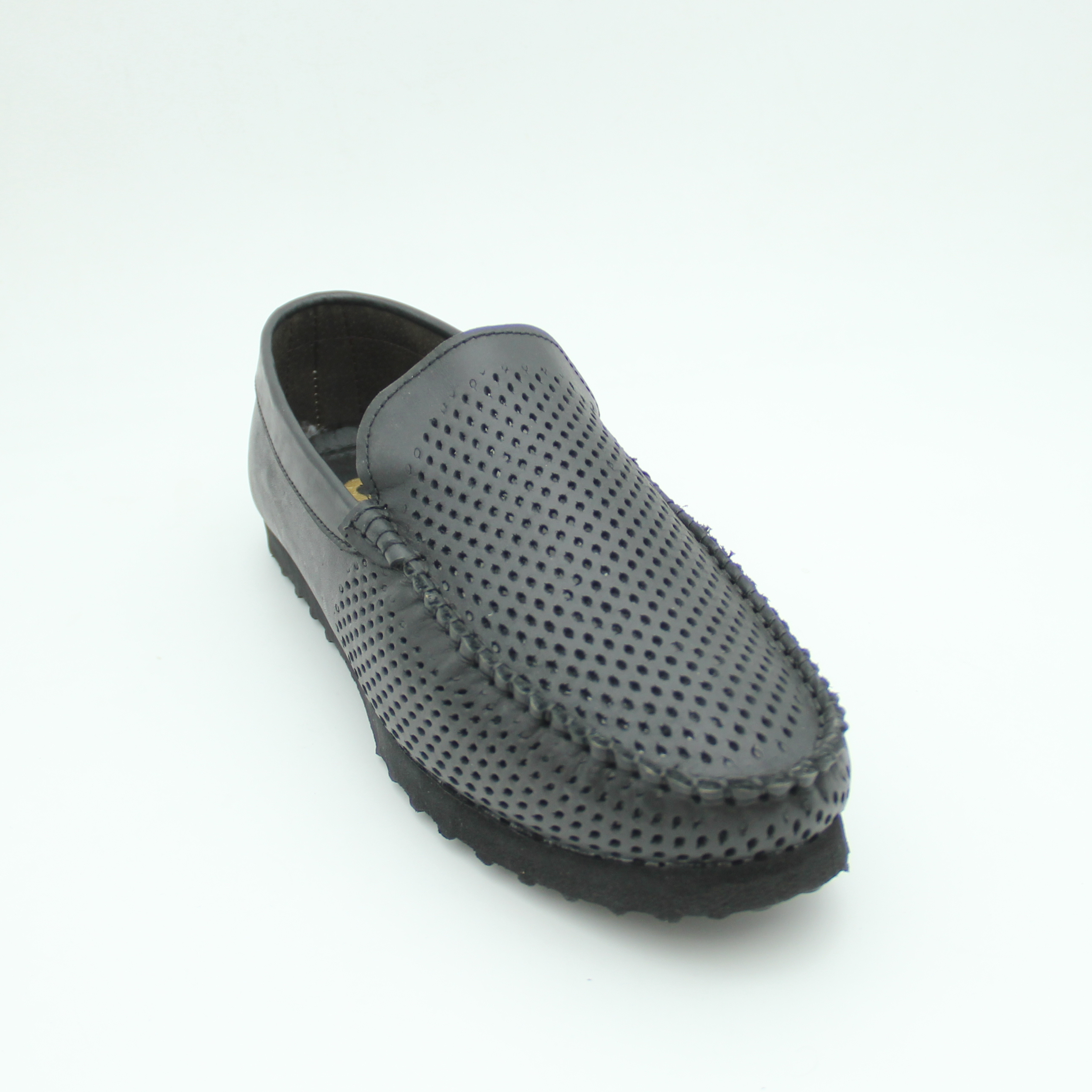 Men Loafer Shoes Leather Flat (Black)