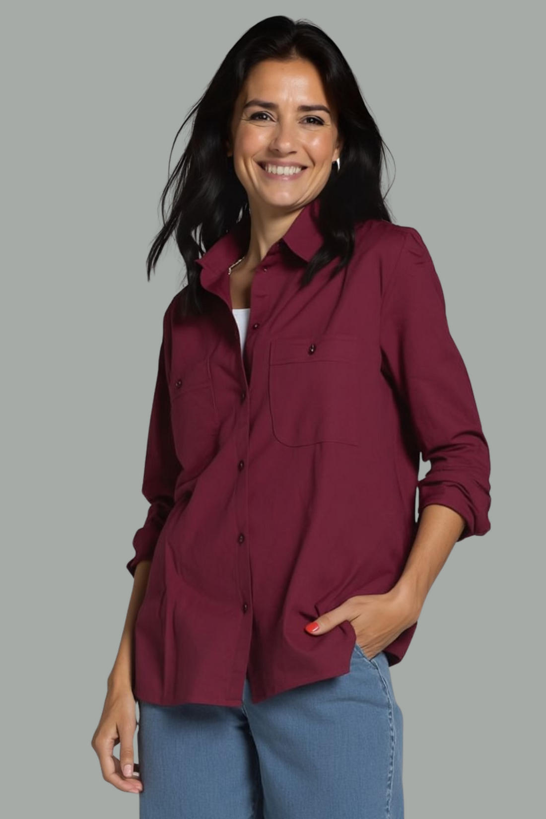 Women Solid Pocket Shirt for Stylish Look