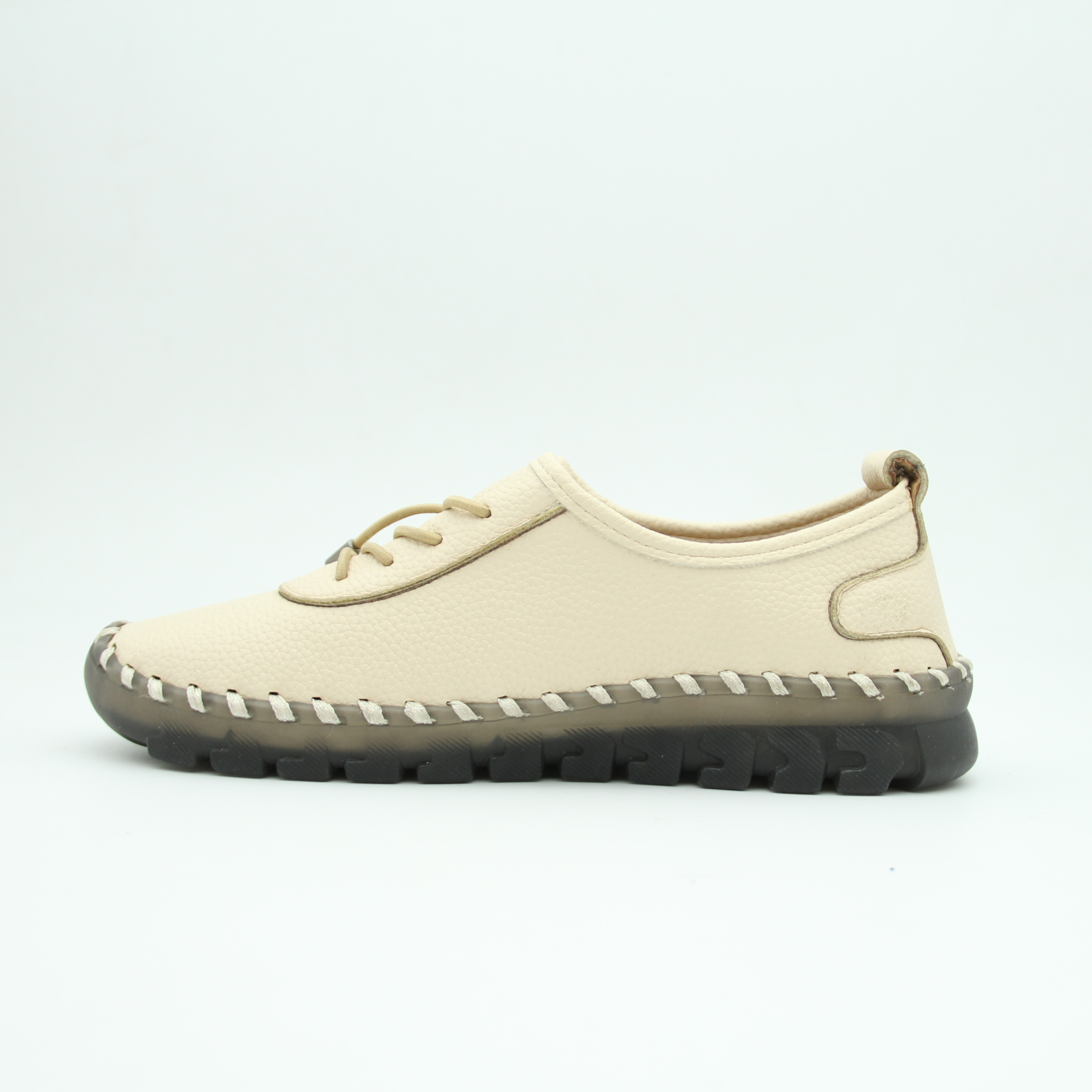 Women Casual Leather Sneaker With Non-Slip Rubber (Beige)