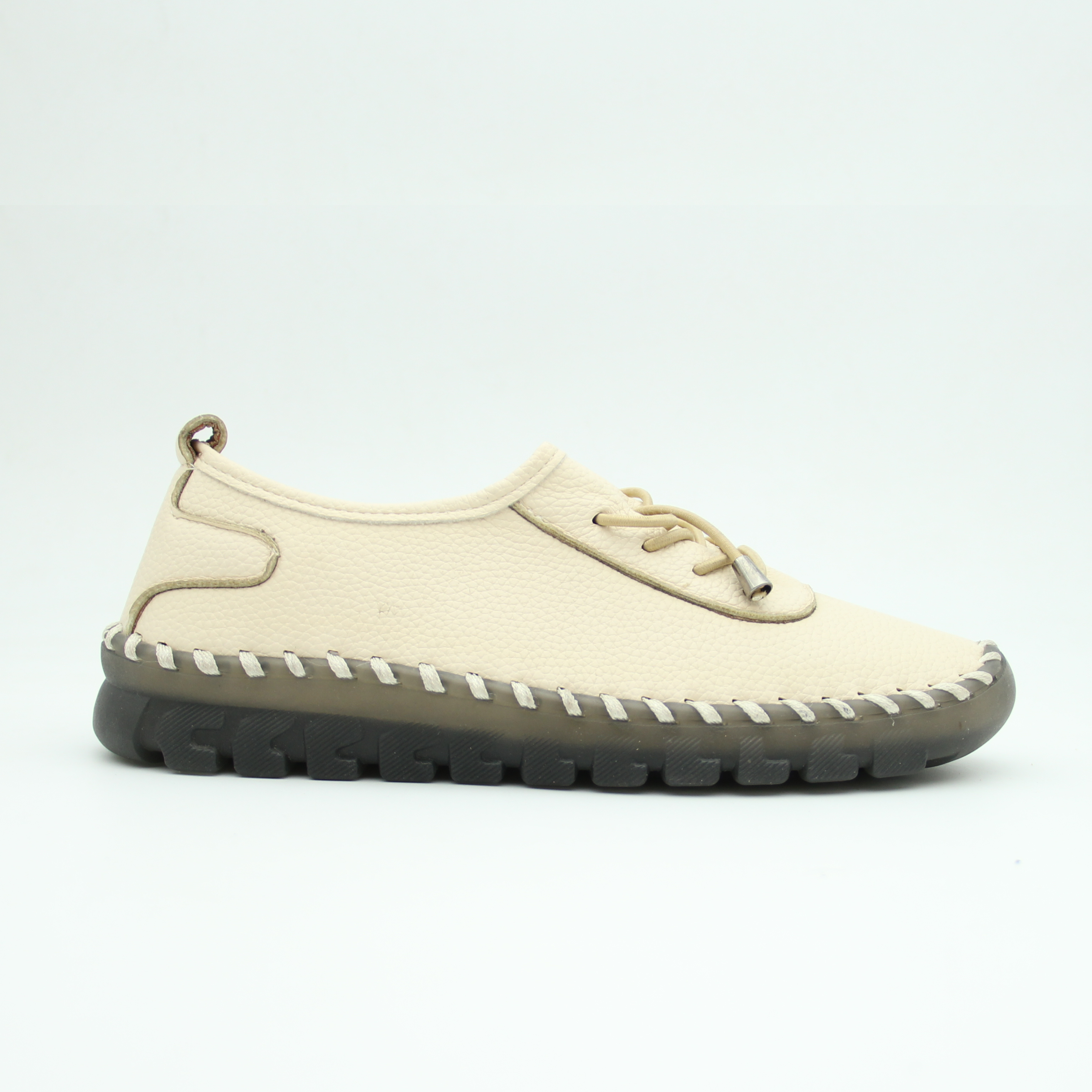 Women Casual Leather Sneaker With Non-Slip Rubber (Beige)