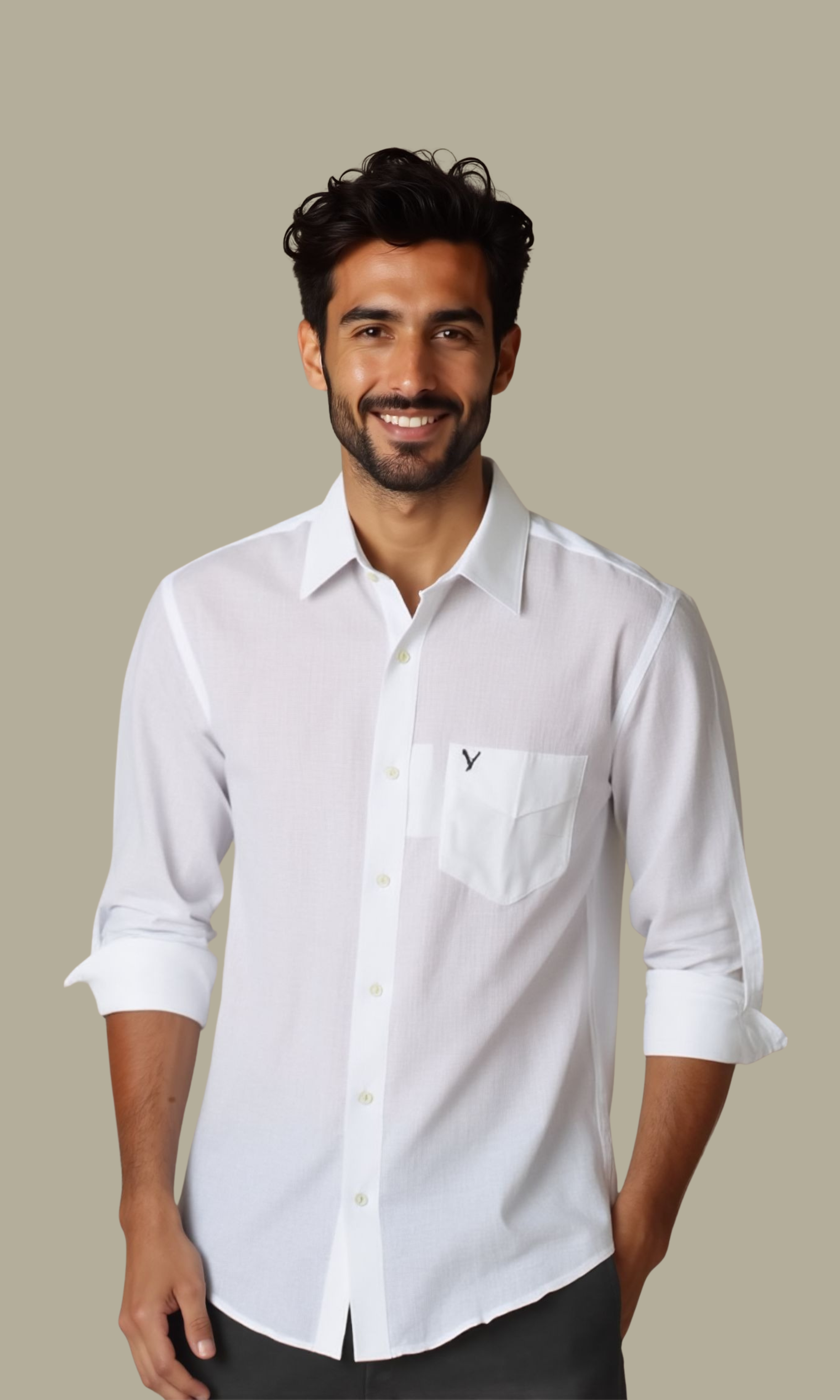 Men Regular Fit Linen Shirt A.E (White)
