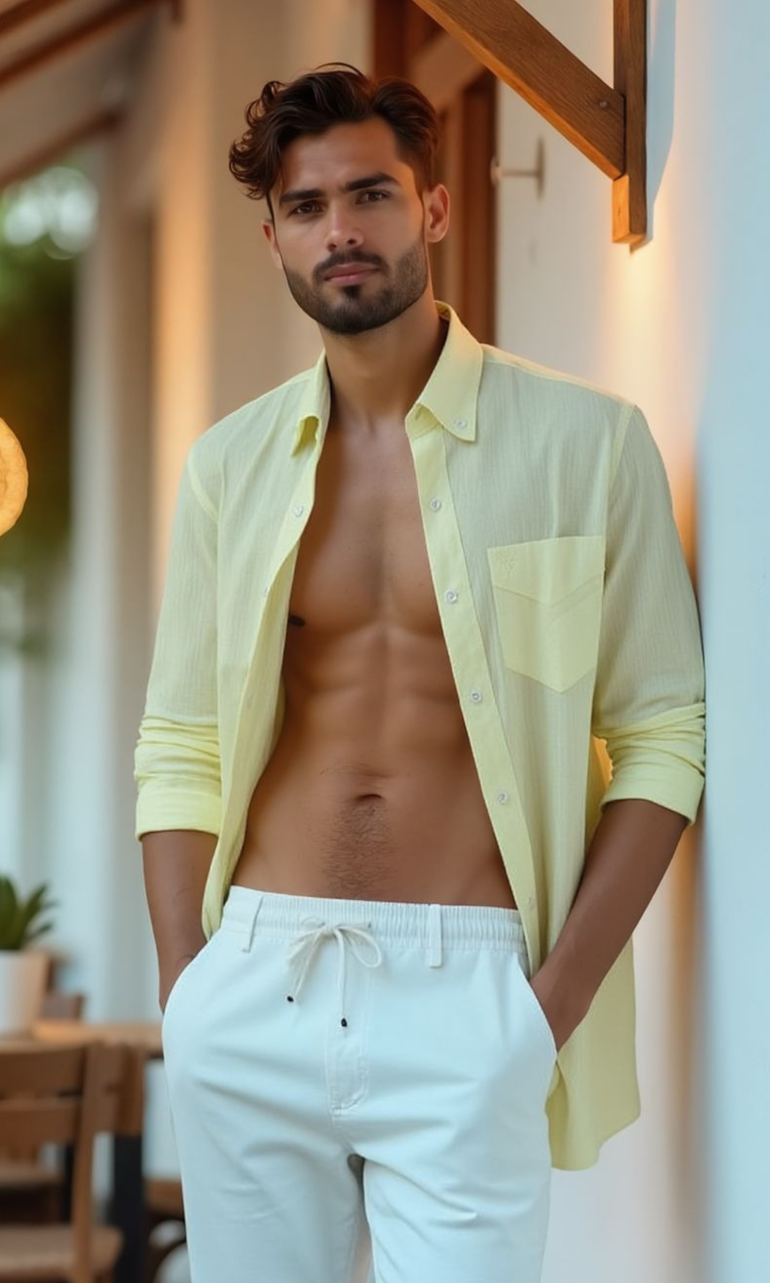 Men Regular Fit Linen Shirt A.E (Yellow)