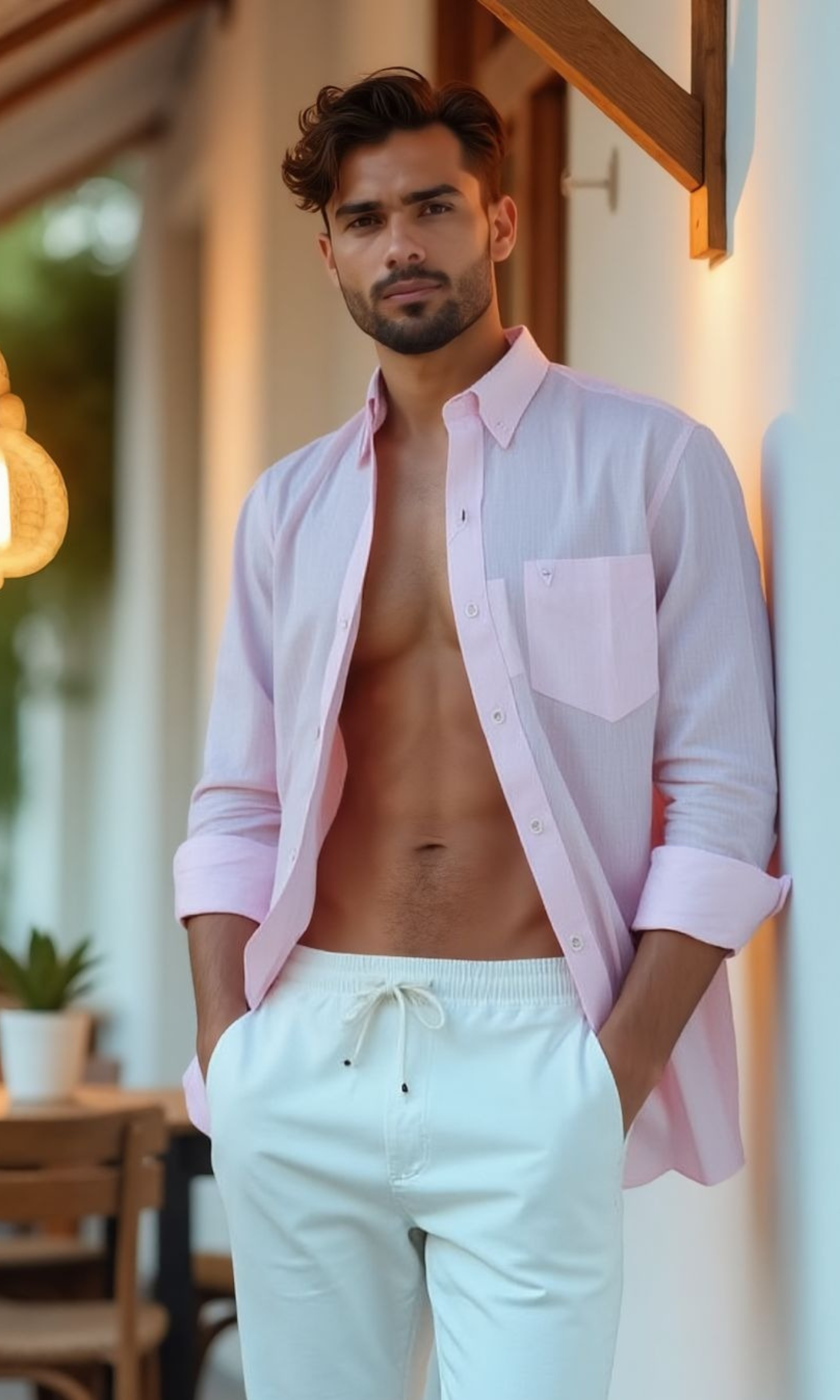 Men Regular Fit Linen Shirt A.E (Pink)