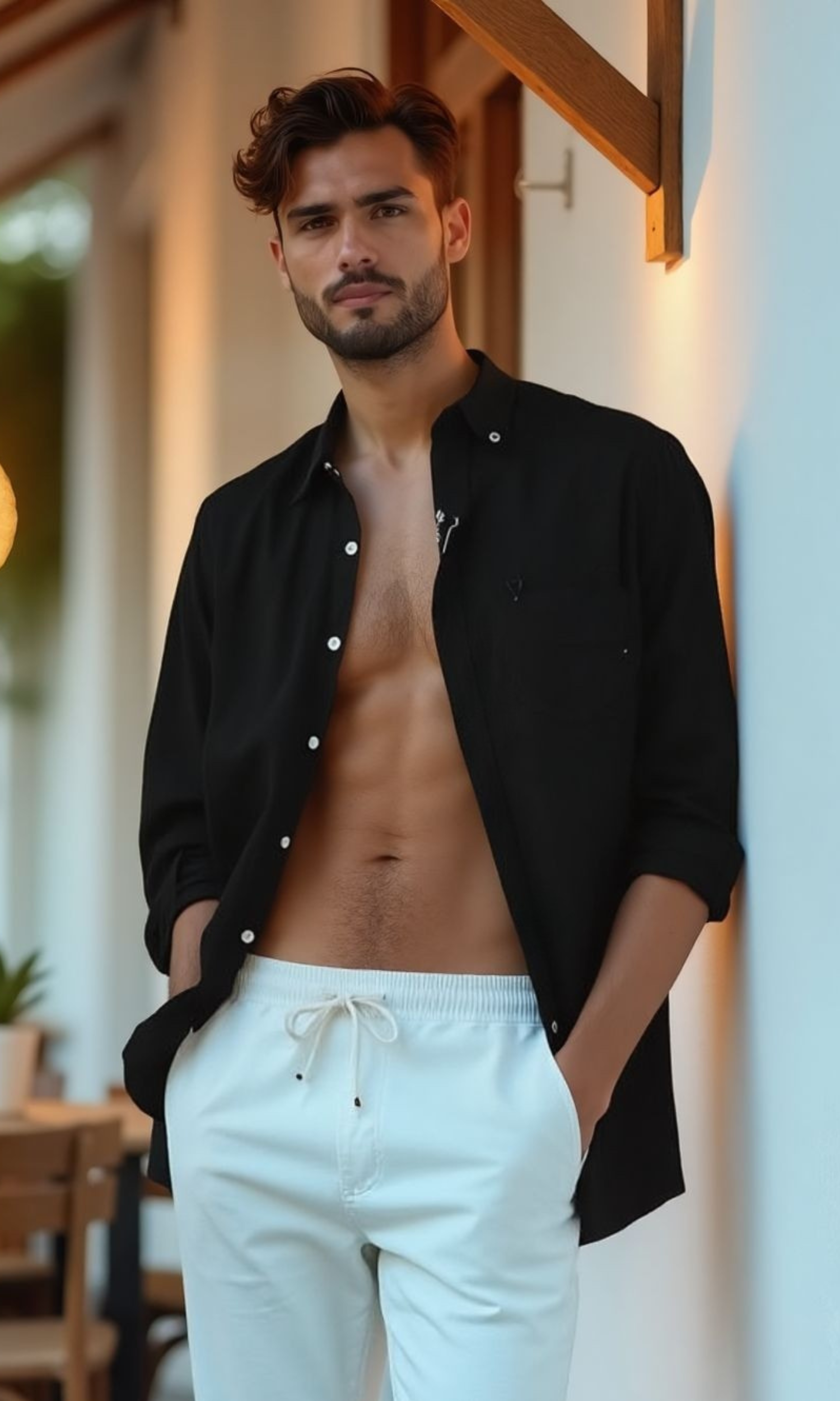 Men Regular Fit Linen Shirt A.E (Black)
