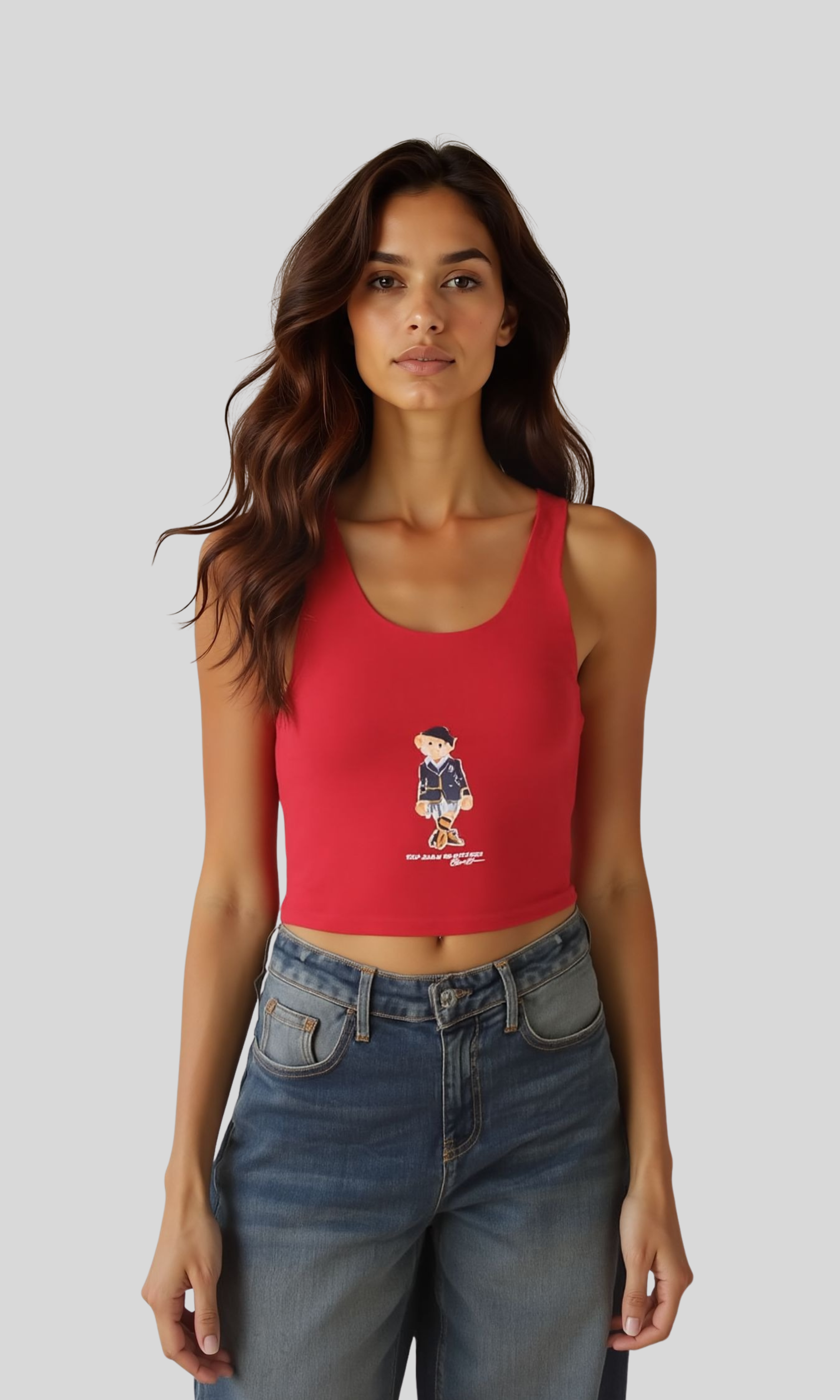 Women Scoop Neckline Tank Top-Bear (Red)