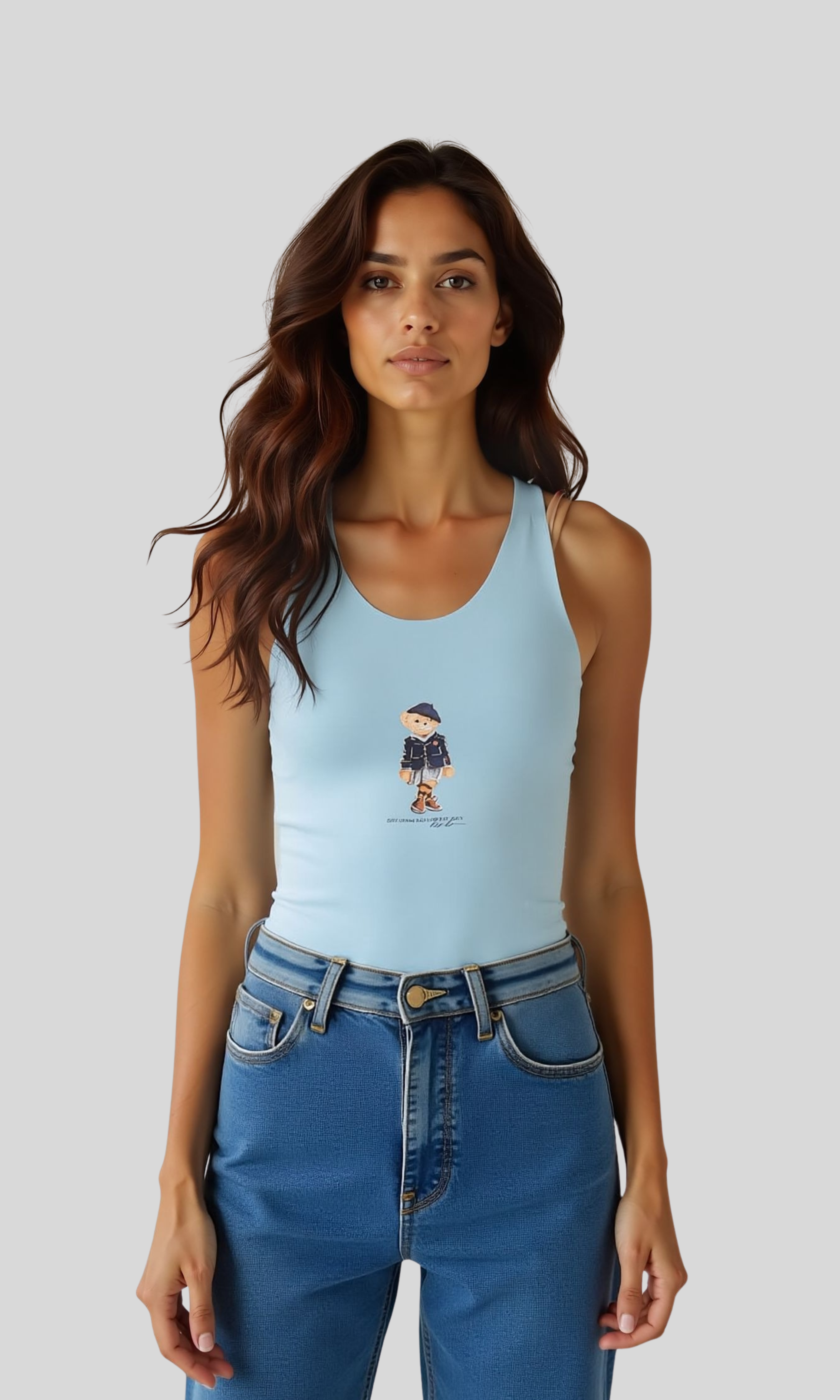 Women Scoop Neckline Tank Top-Bear (Baby Blue)