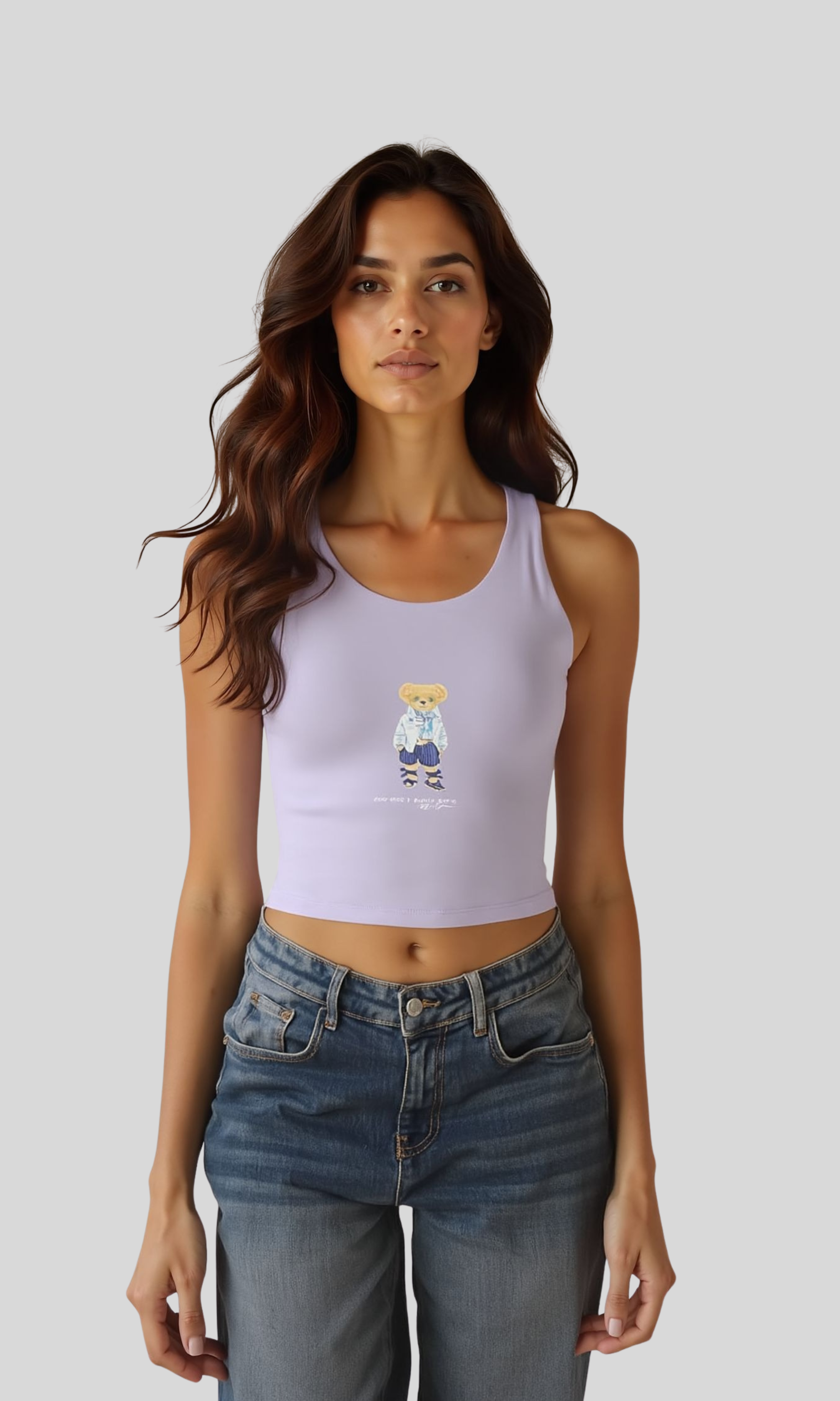 Women Scoop Neckline Tank Top-Bear (Pastel Purple)