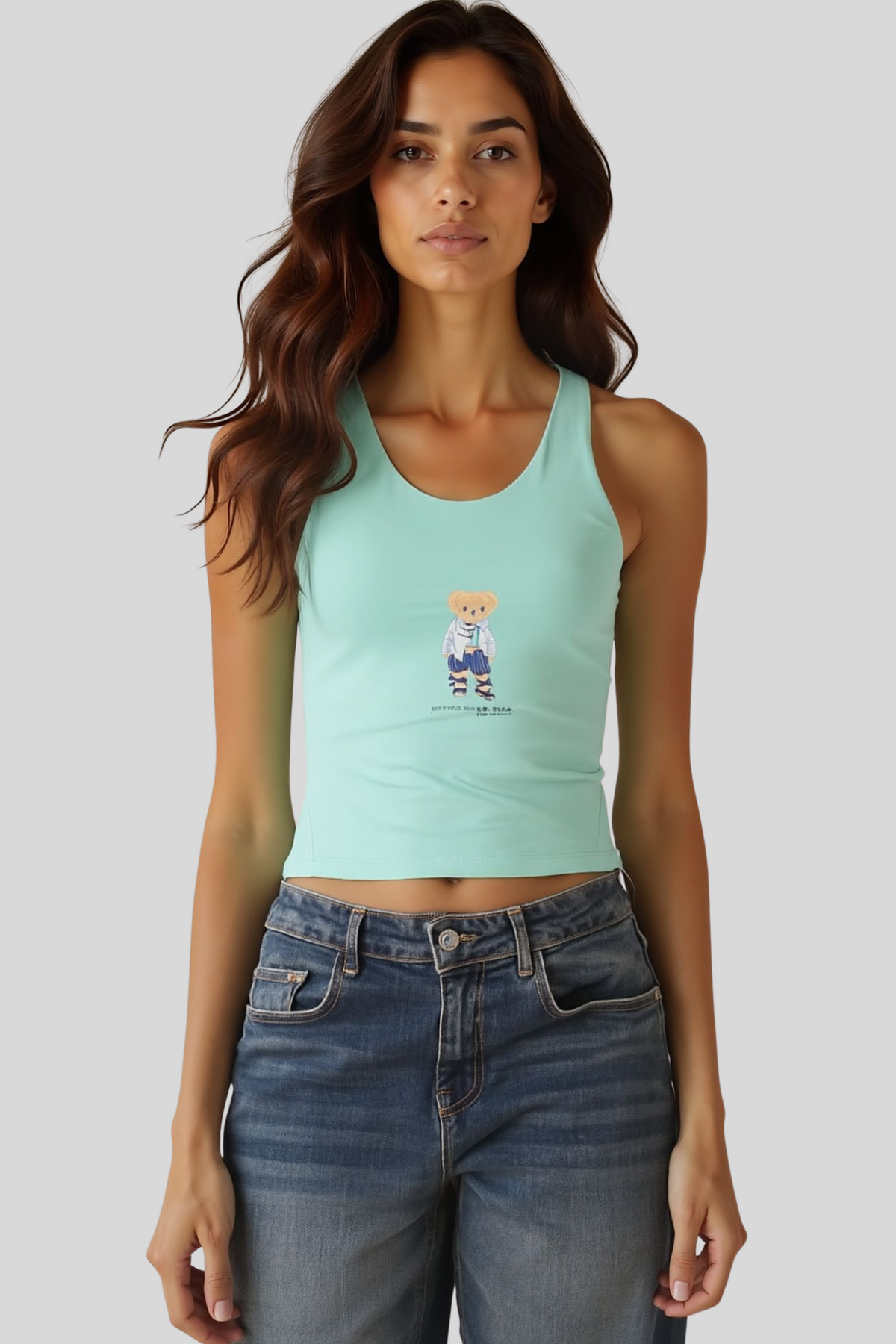 Women Scoop Neckline Tank Top-Bear (Pastel Mint)