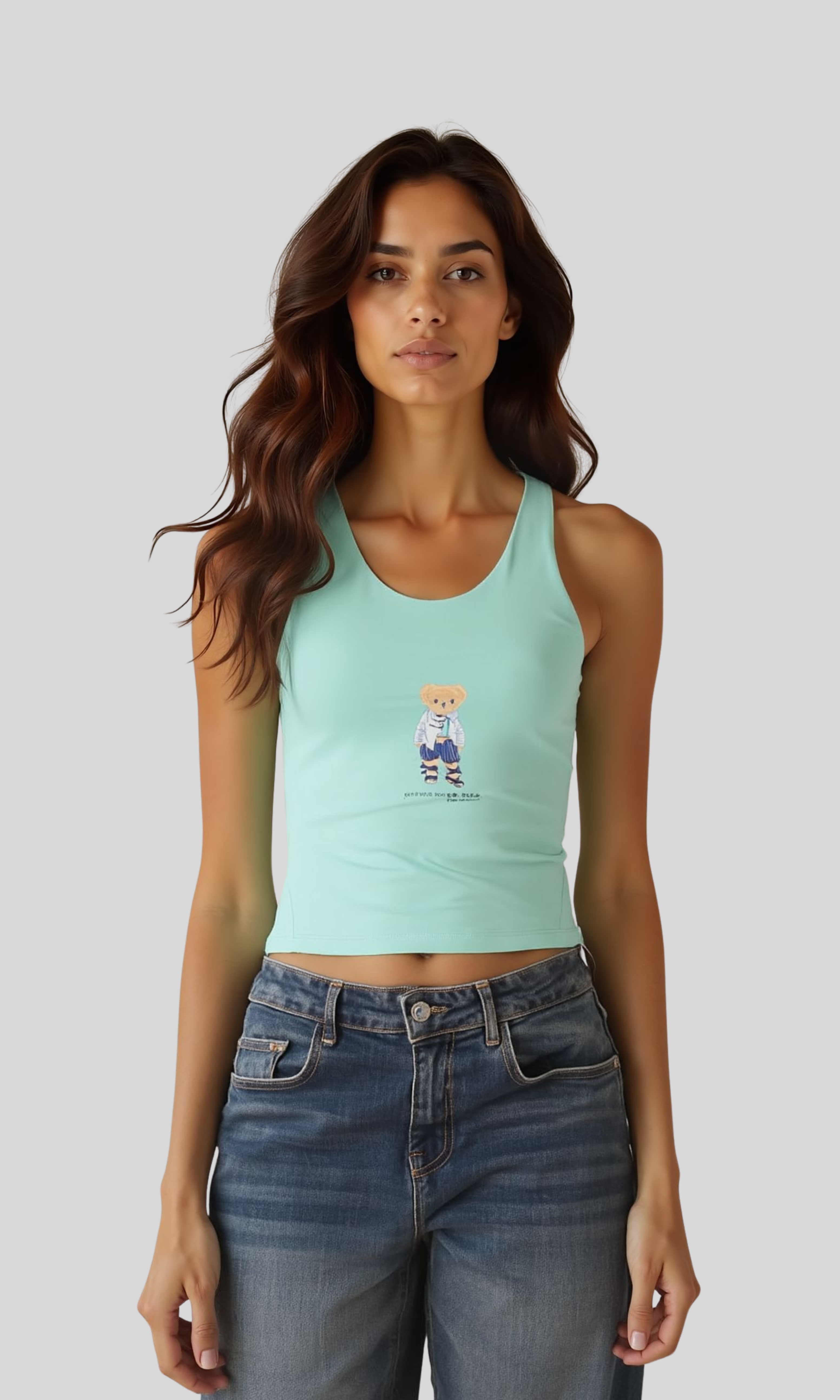 Women Scoop Neckline Tank Top-Bear (Pastel Mint)