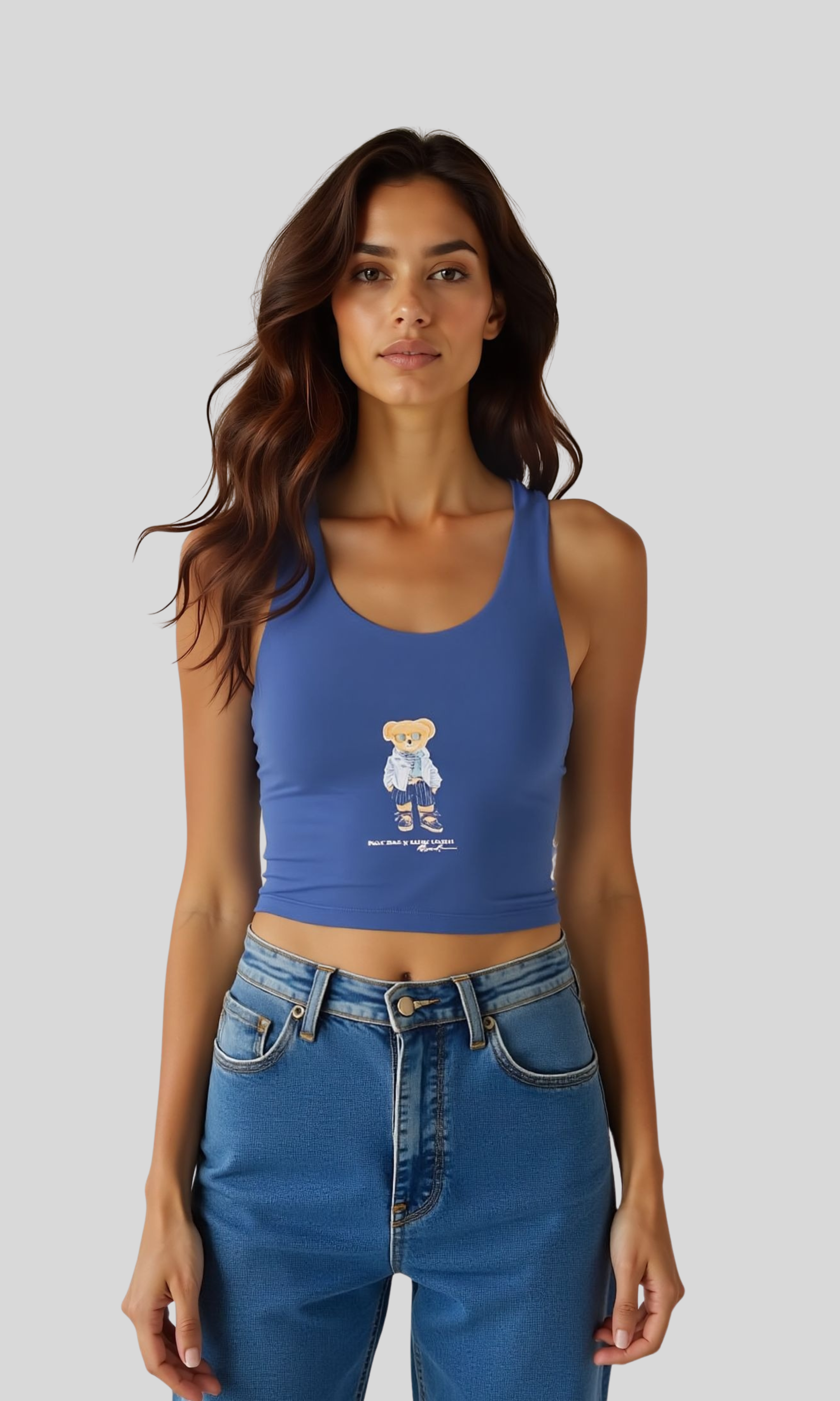 Women Scoop Neckline Tank Top-Bear (Blue)