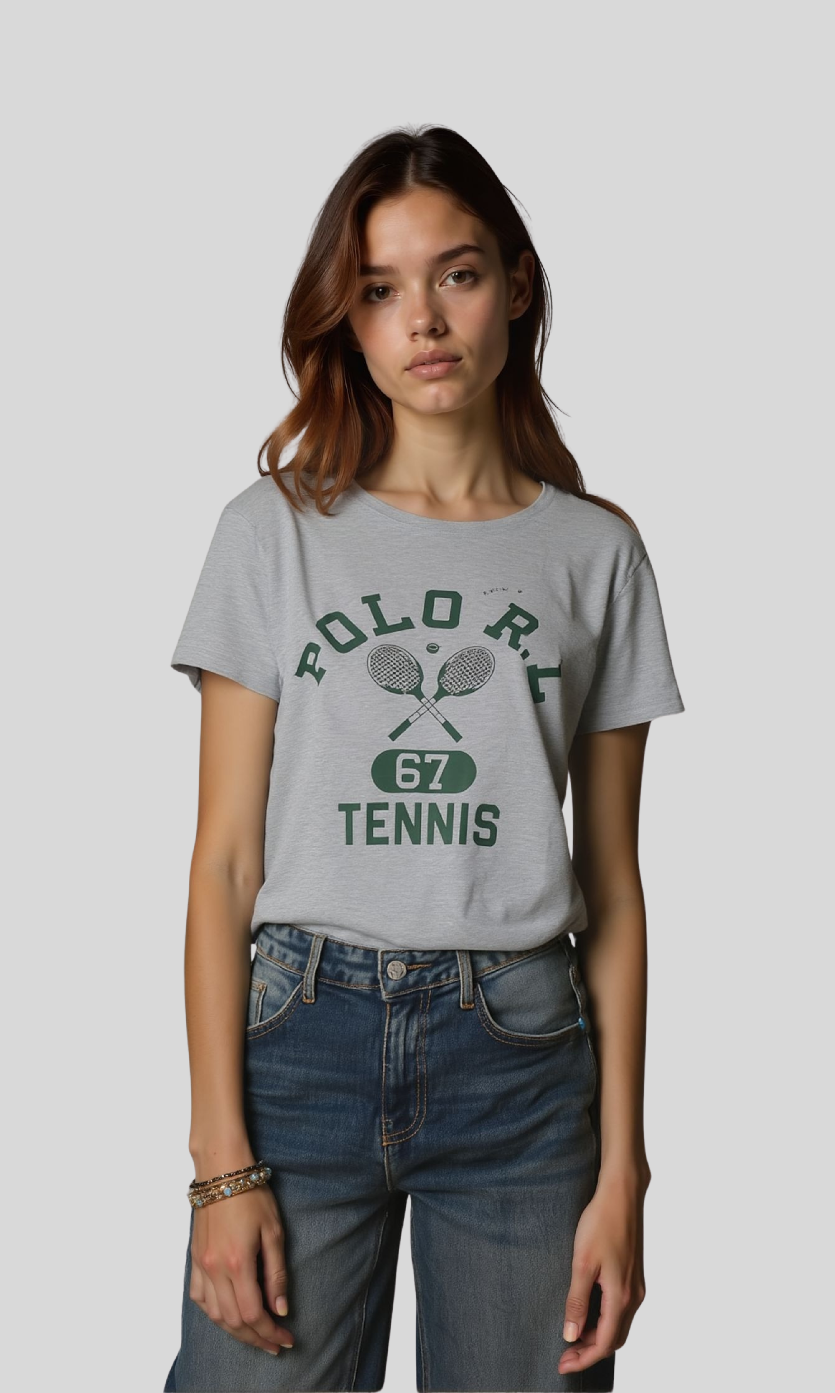 Women Cotton Graphic T-Shirt -Tennis (Grey)