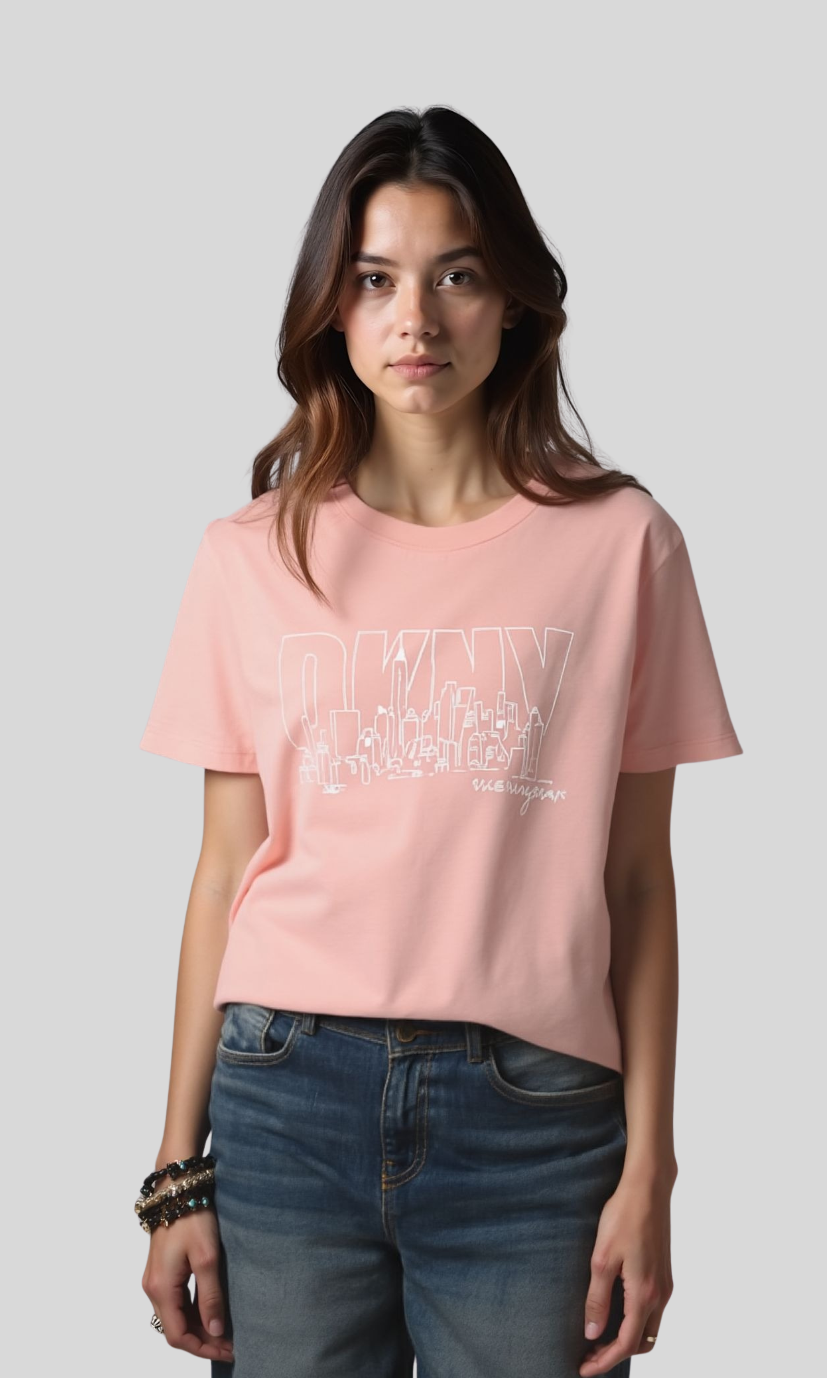 Women Cotton Graphic Tee DKNY (Pink)