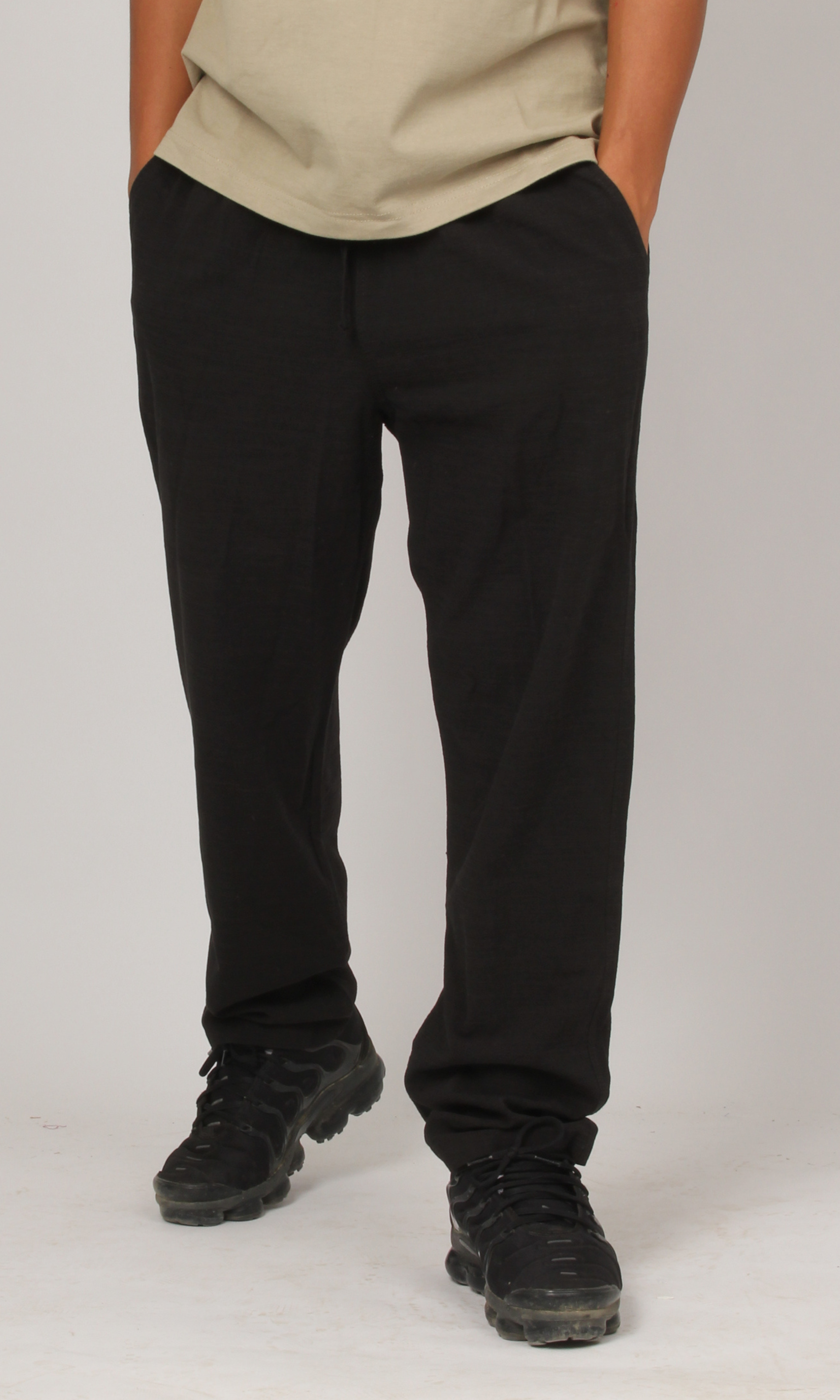 Men Linen Pants Elasticated Waist Slim Fit (Black)
