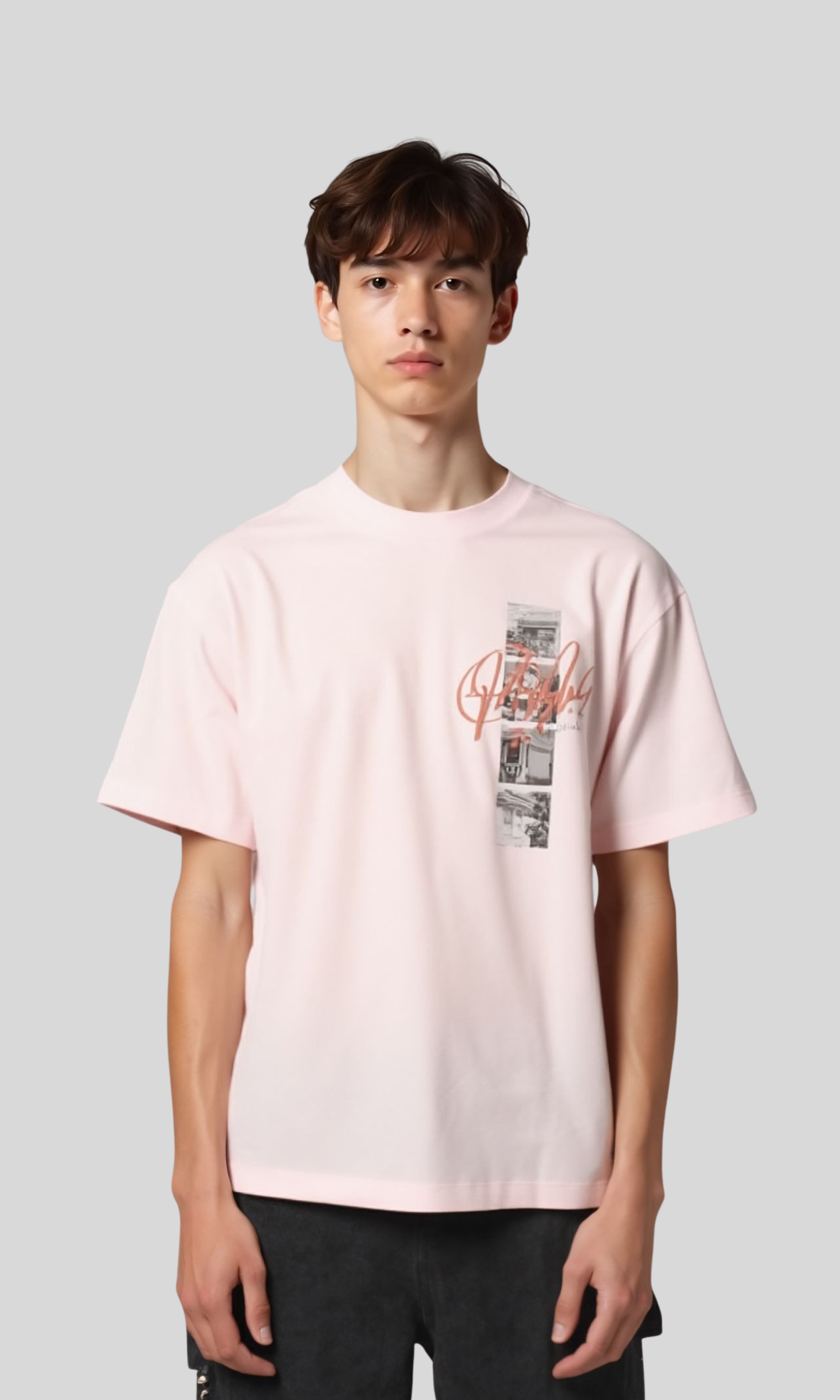 Men Oversized Boxy T-Shirt Star (Pink)