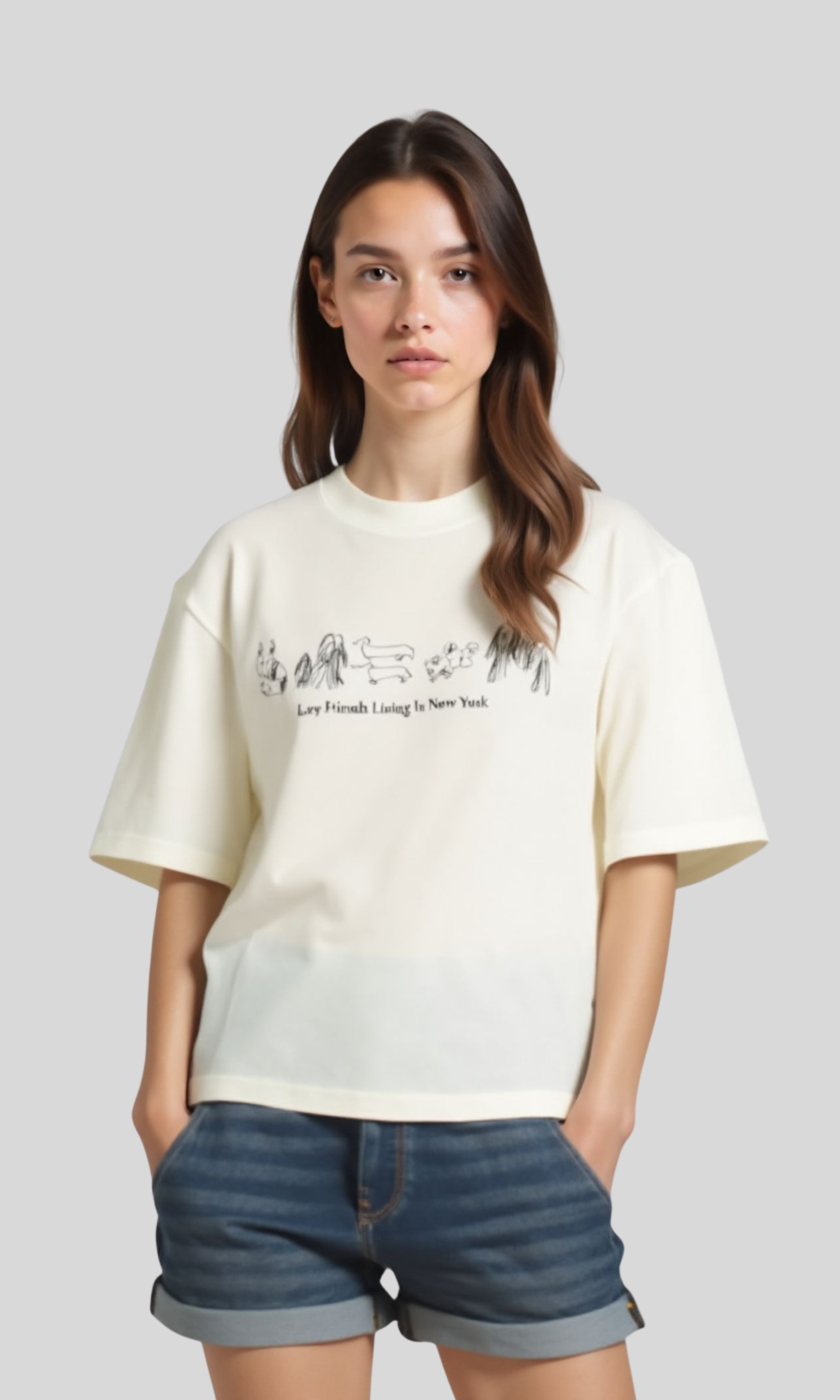 Women Oversized Boxy T-Shirt Print (White)