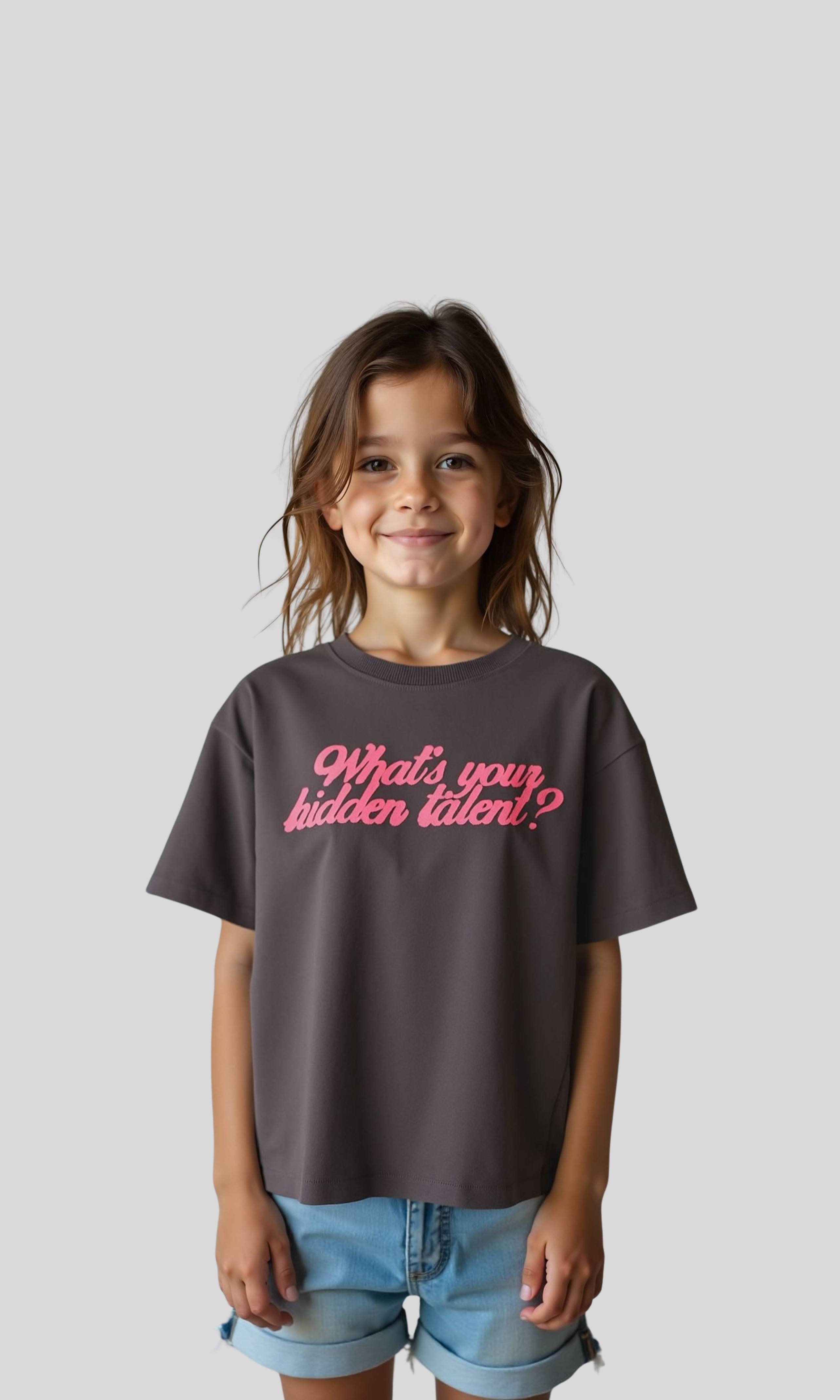 Kids Oversized T-Shirt - Logo Pink (Grey)
