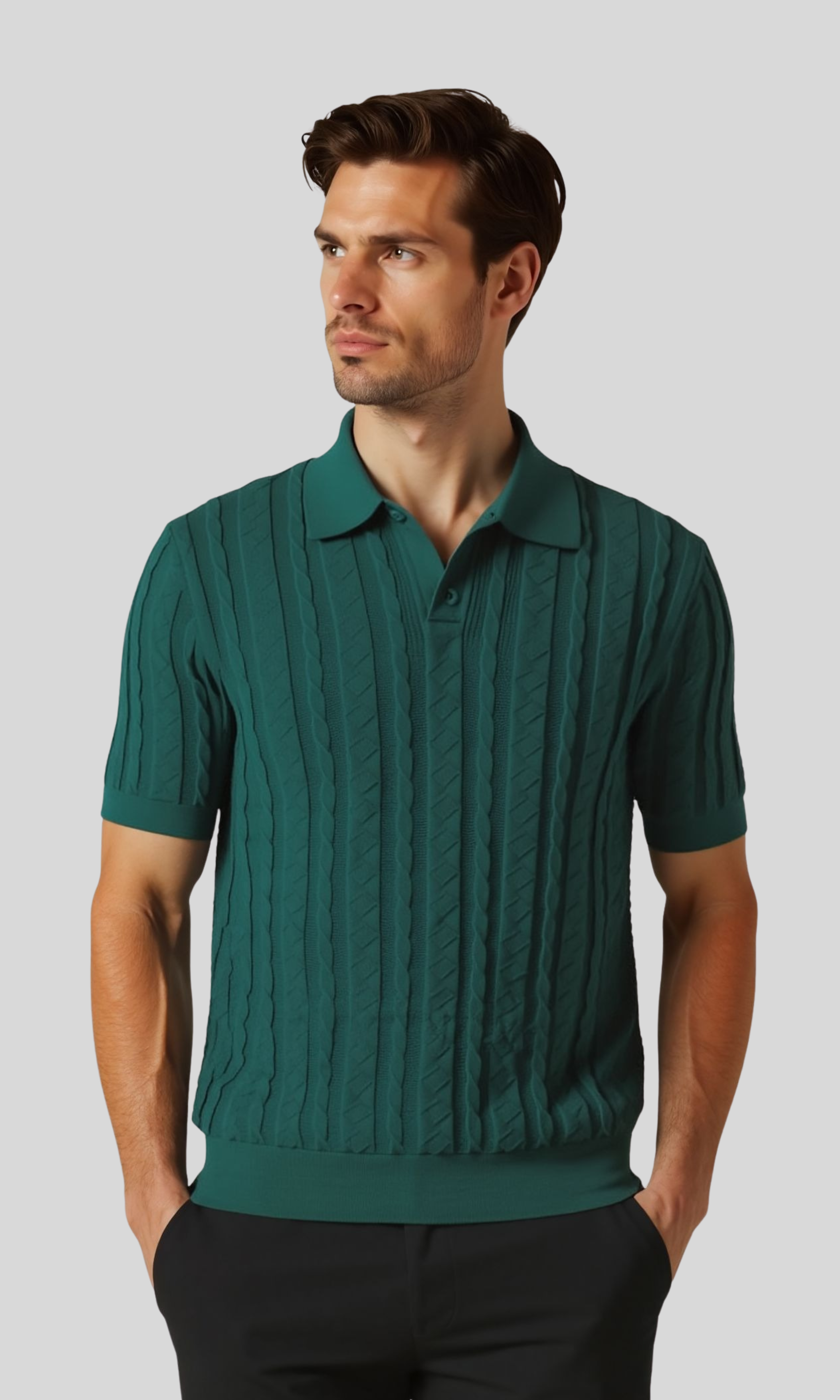 Men Textured Knit Regular Fit Polo