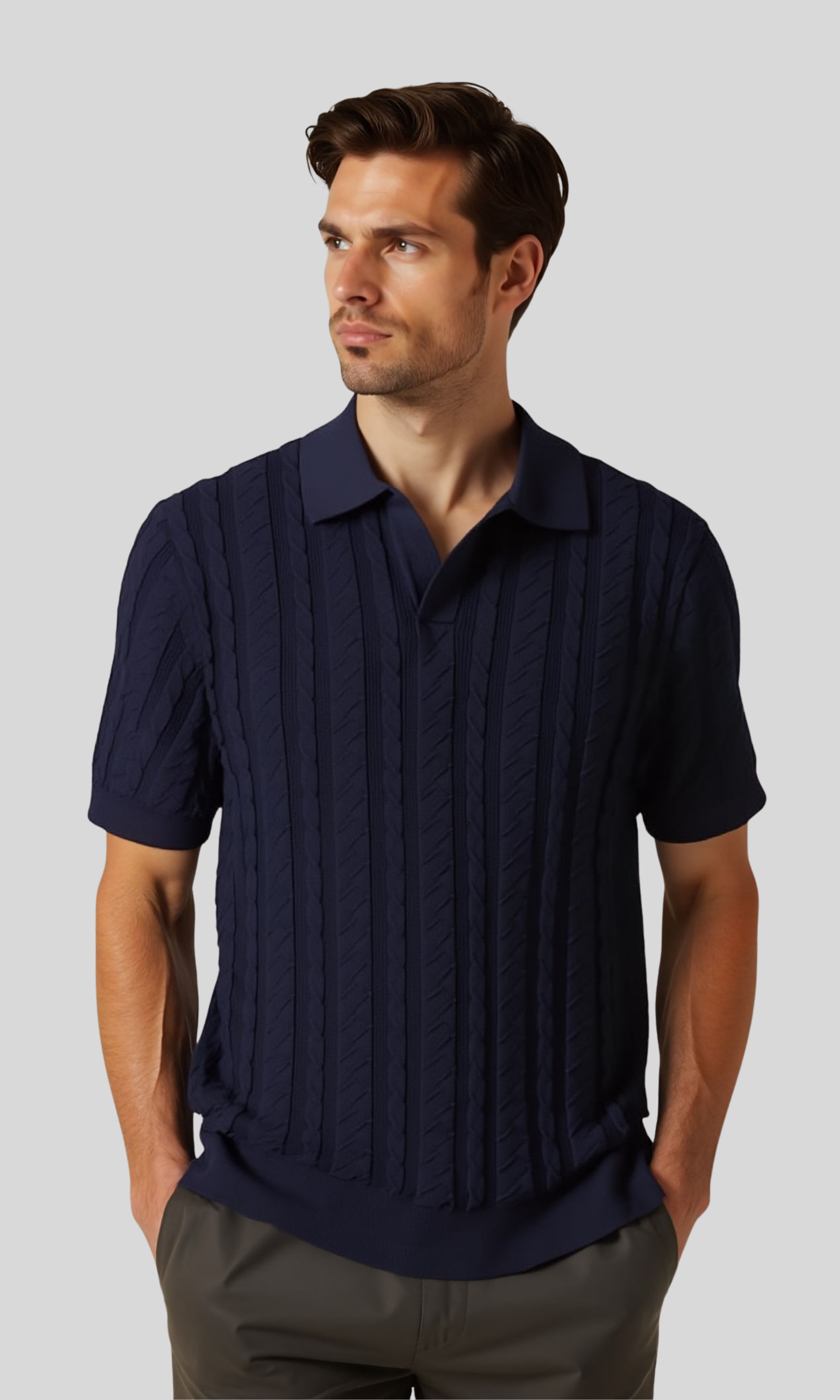 Men Textured Knit Regular Fit Polo