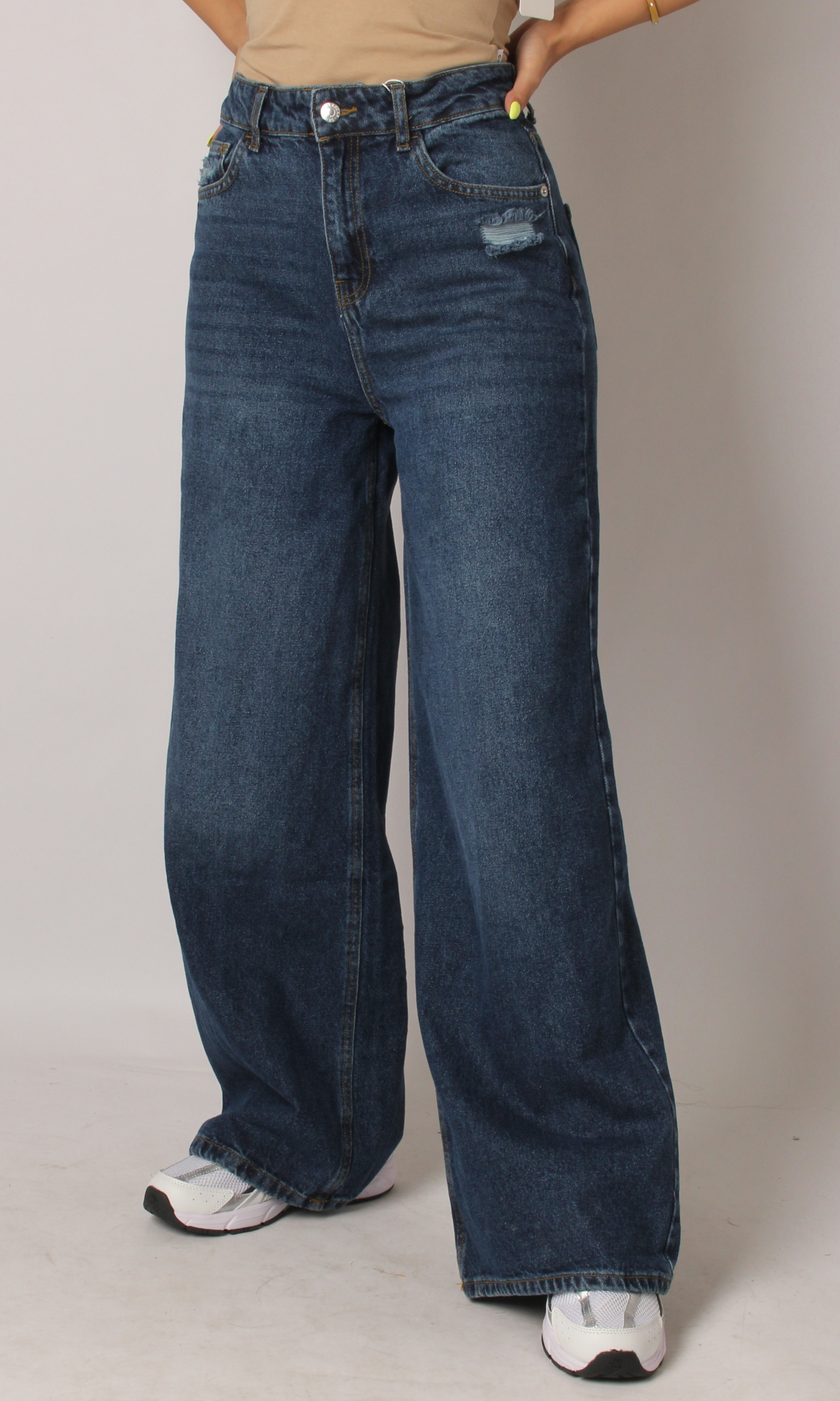 Women High Waist-Wide Leg Jeans (Dark Blue)
