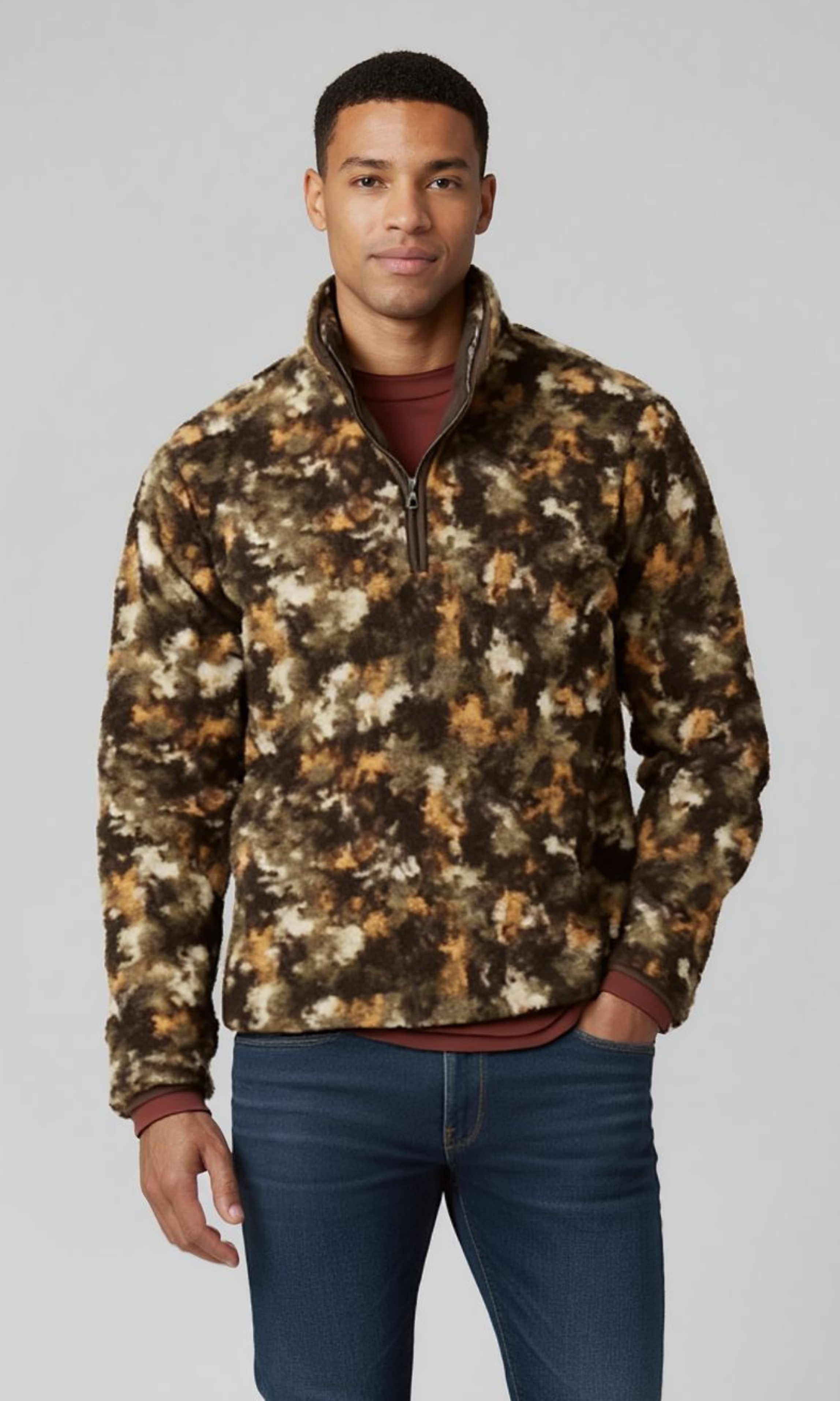 ORIGINAL OLD NAVY Men Sherpa Fur Half Zip ( Brown Camouflage)