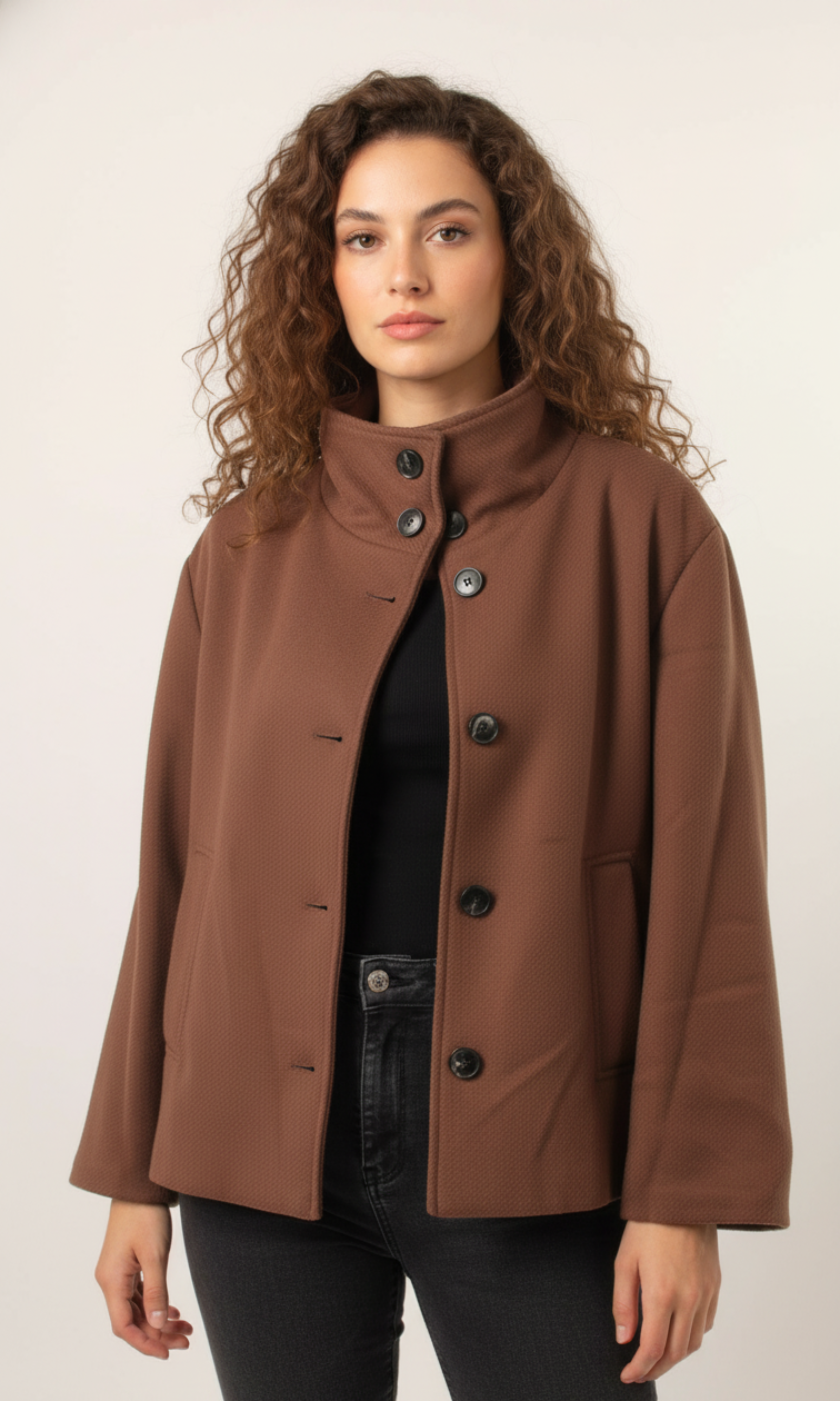 Women Melton Wool Funnel-Neck Jacket