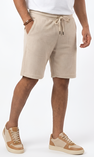Men Waffle-Knit Shorts Elastic Waistband (Beige)