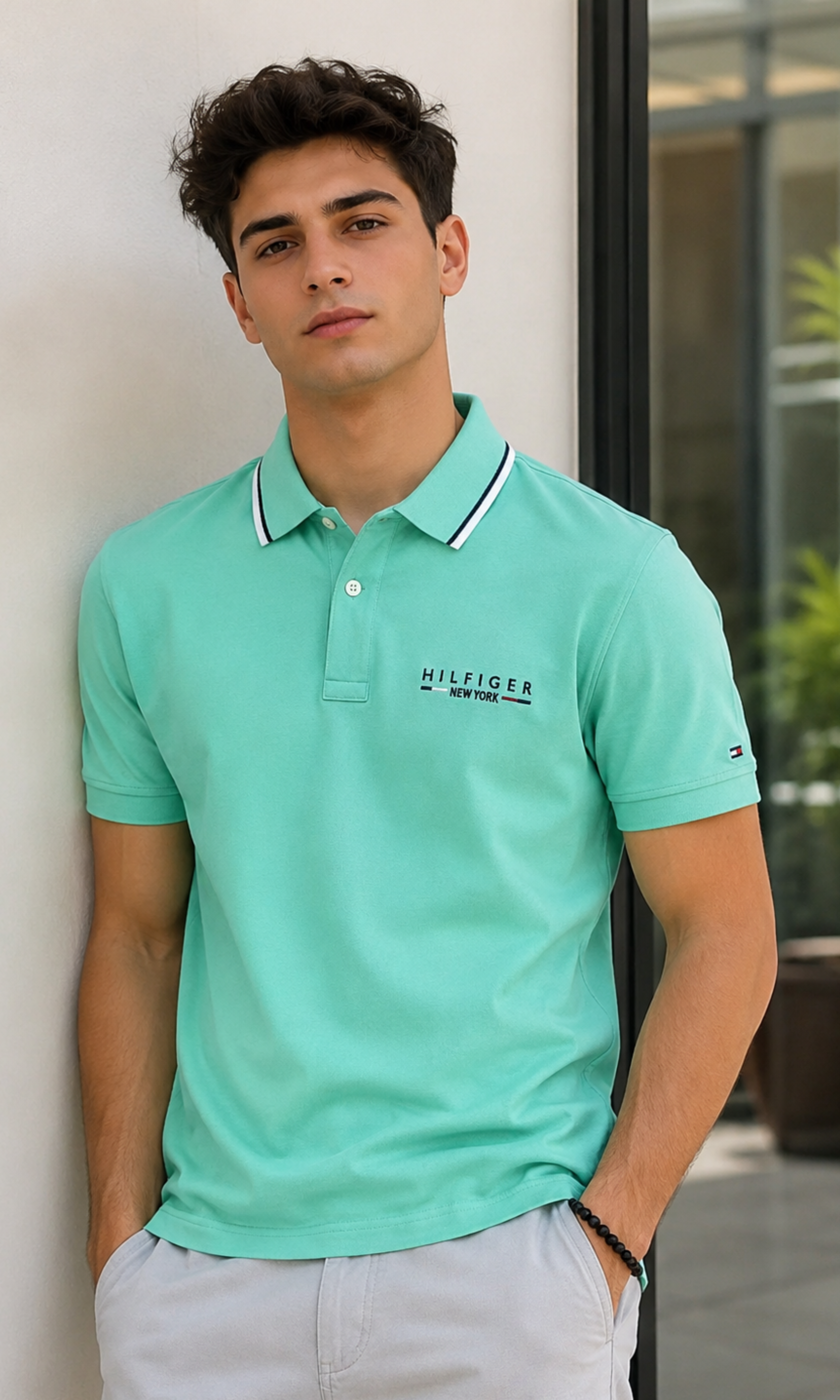 Original Men Solid T-Shirt Side Logo (Light Green)