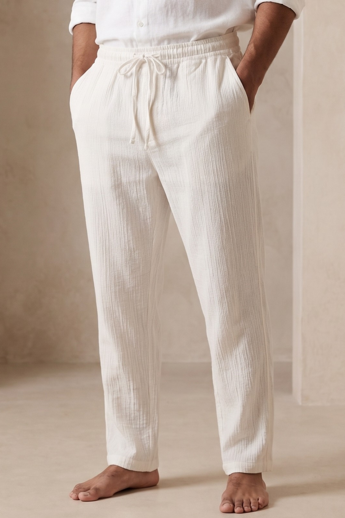 Men Premium Ribbed Linen Pants (Off-White)