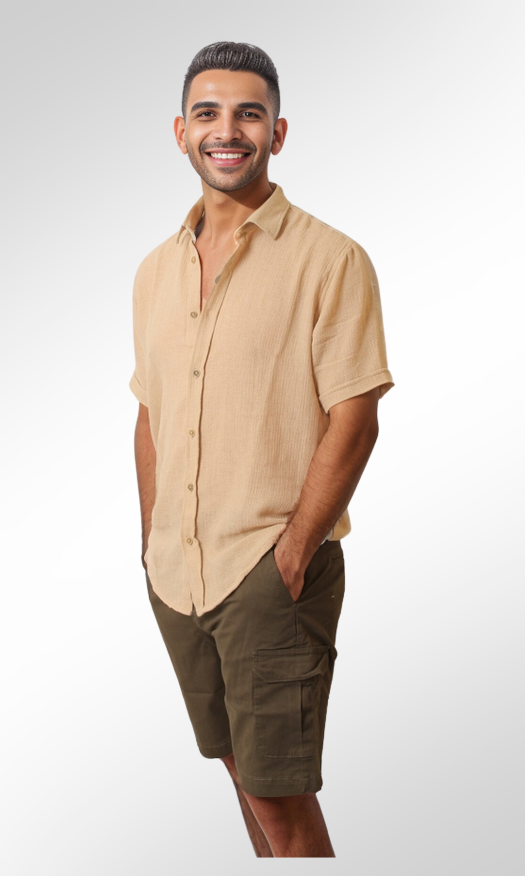 Men Regular Fit Shirt with Spread-Collar (Beige)